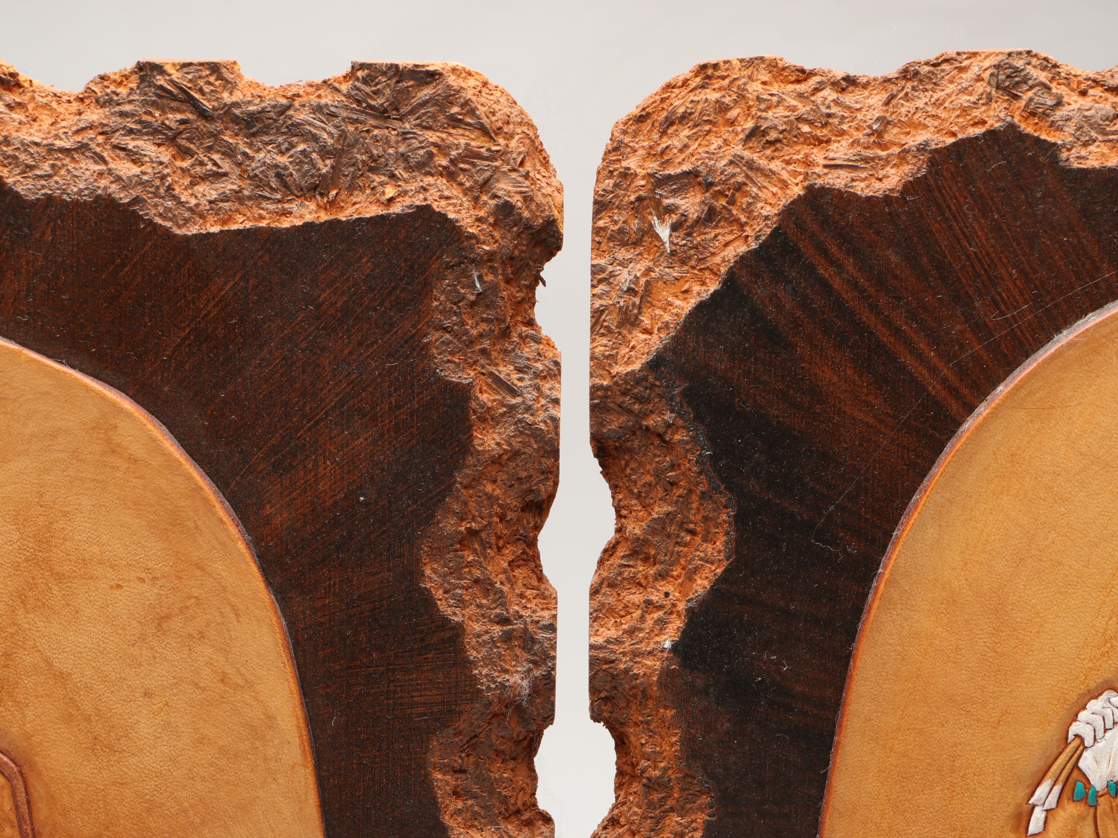 Southwest Style Signed Katsina Inspired Leatherwork Plaques, Late 20th C.