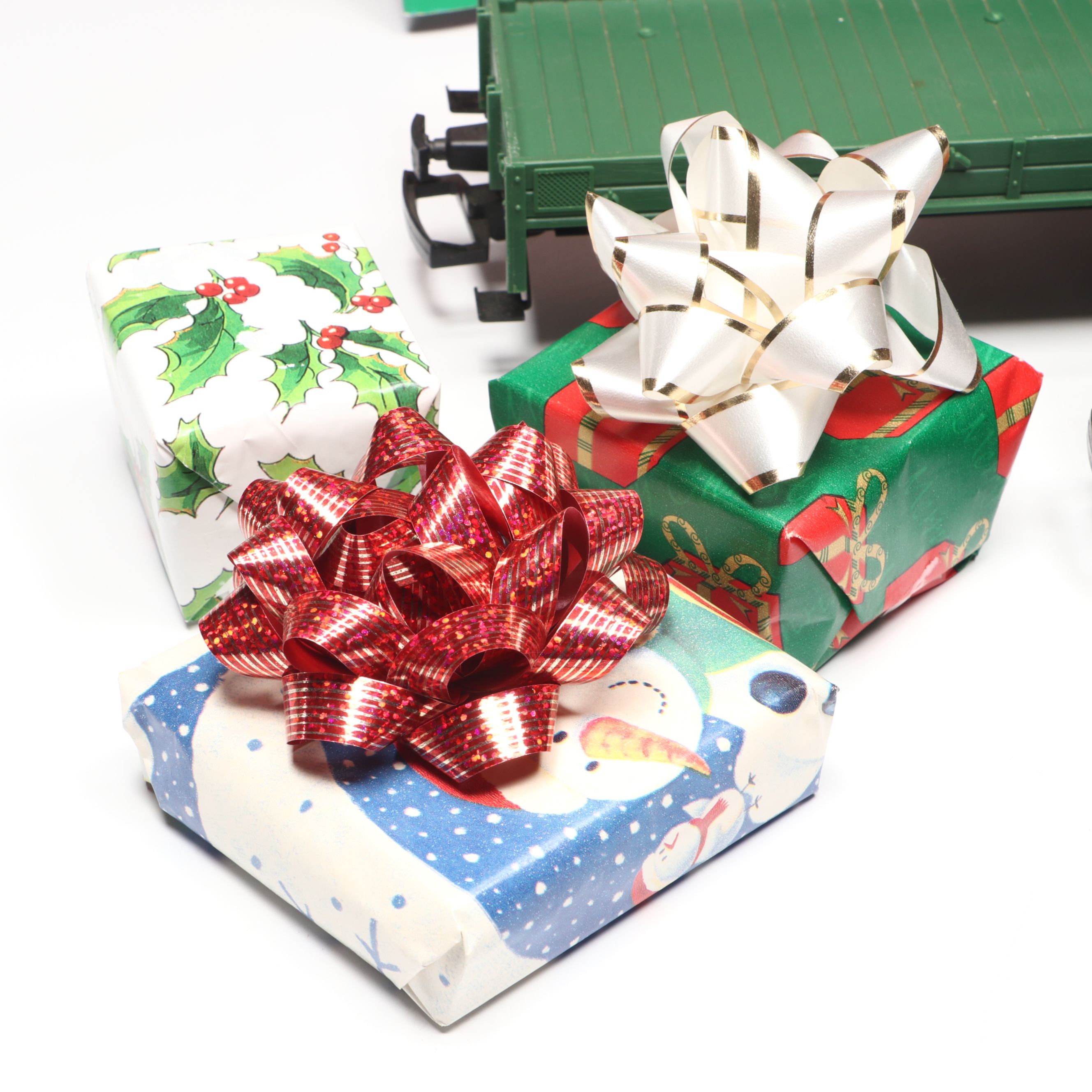 LGB Trains G Scale Flatcars with Hobbyist Crafted Christmas Present Cargo