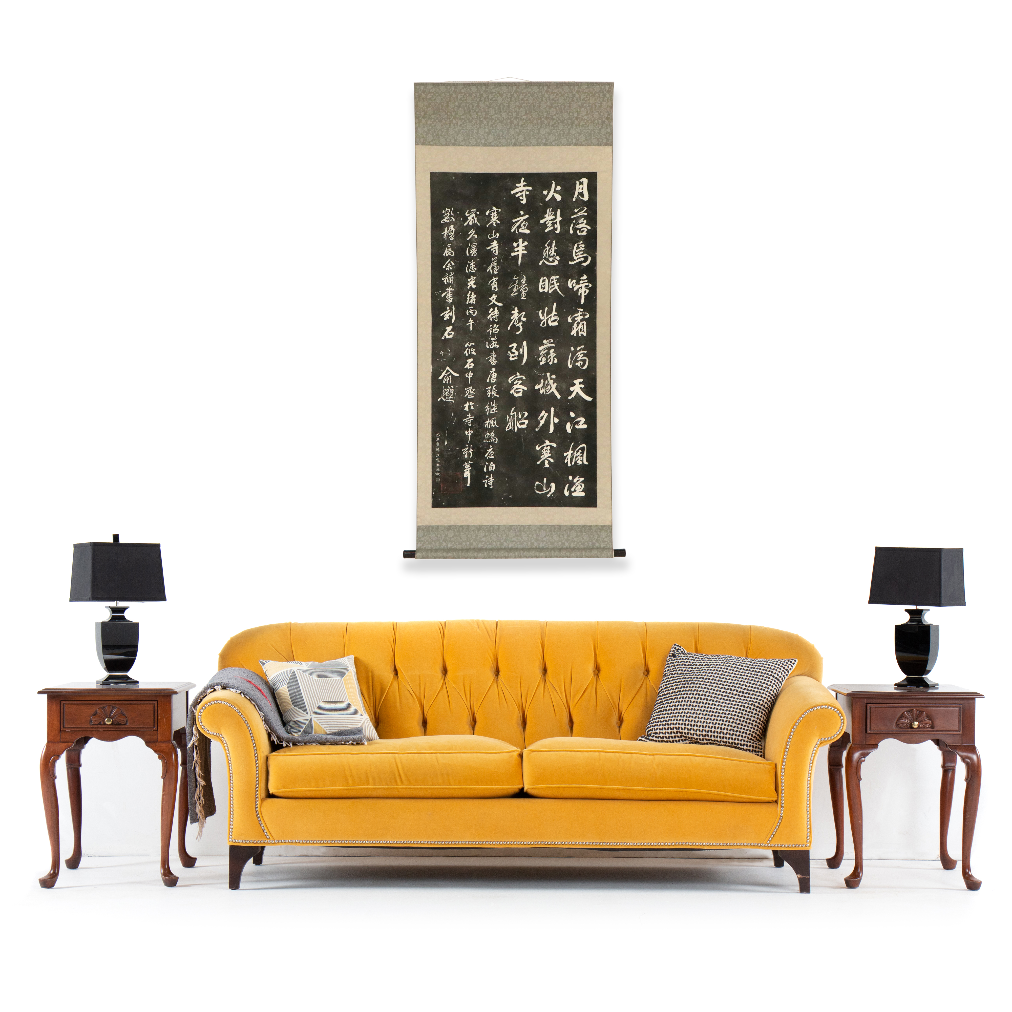 Chinese Scroll of Tang Dynasty Poem "Night Mooring at Maple Bridge" (楓橋夜泊)