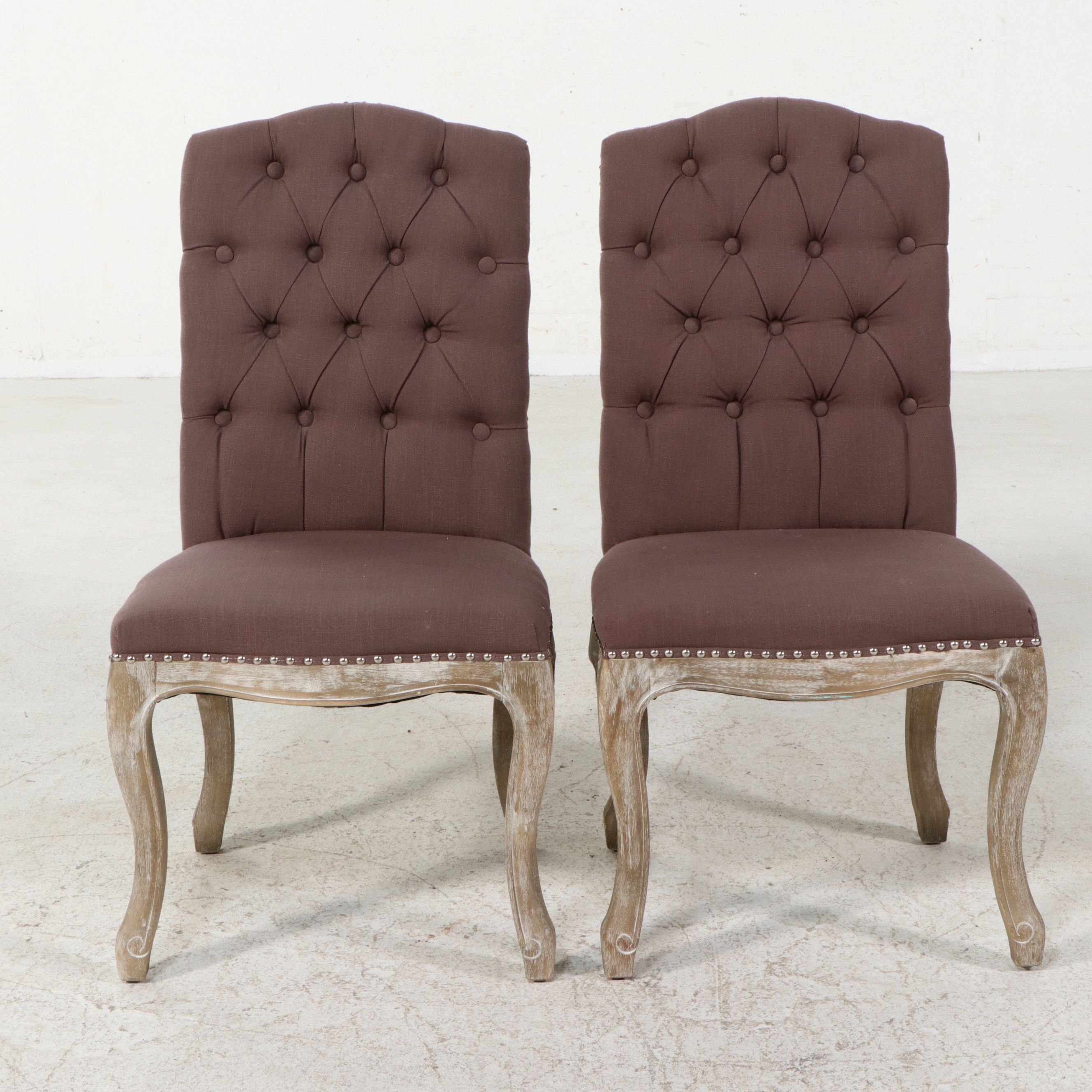 Pair of Contemporary Tufted Parsons Dining Chairs with Nailhead Trim