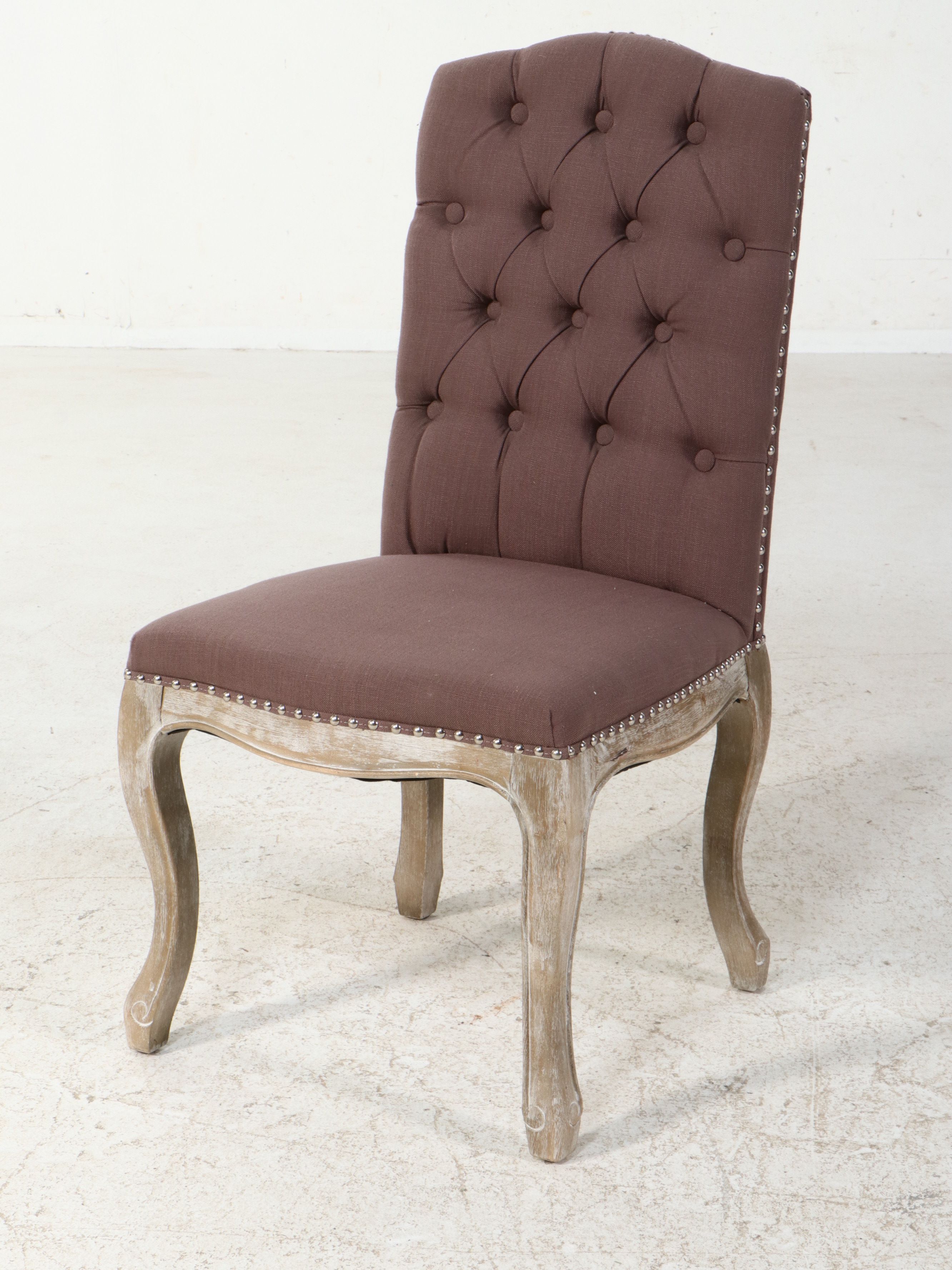 Pair of Contemporary Tufted Parsons Dining Chairs with Nailhead Trim