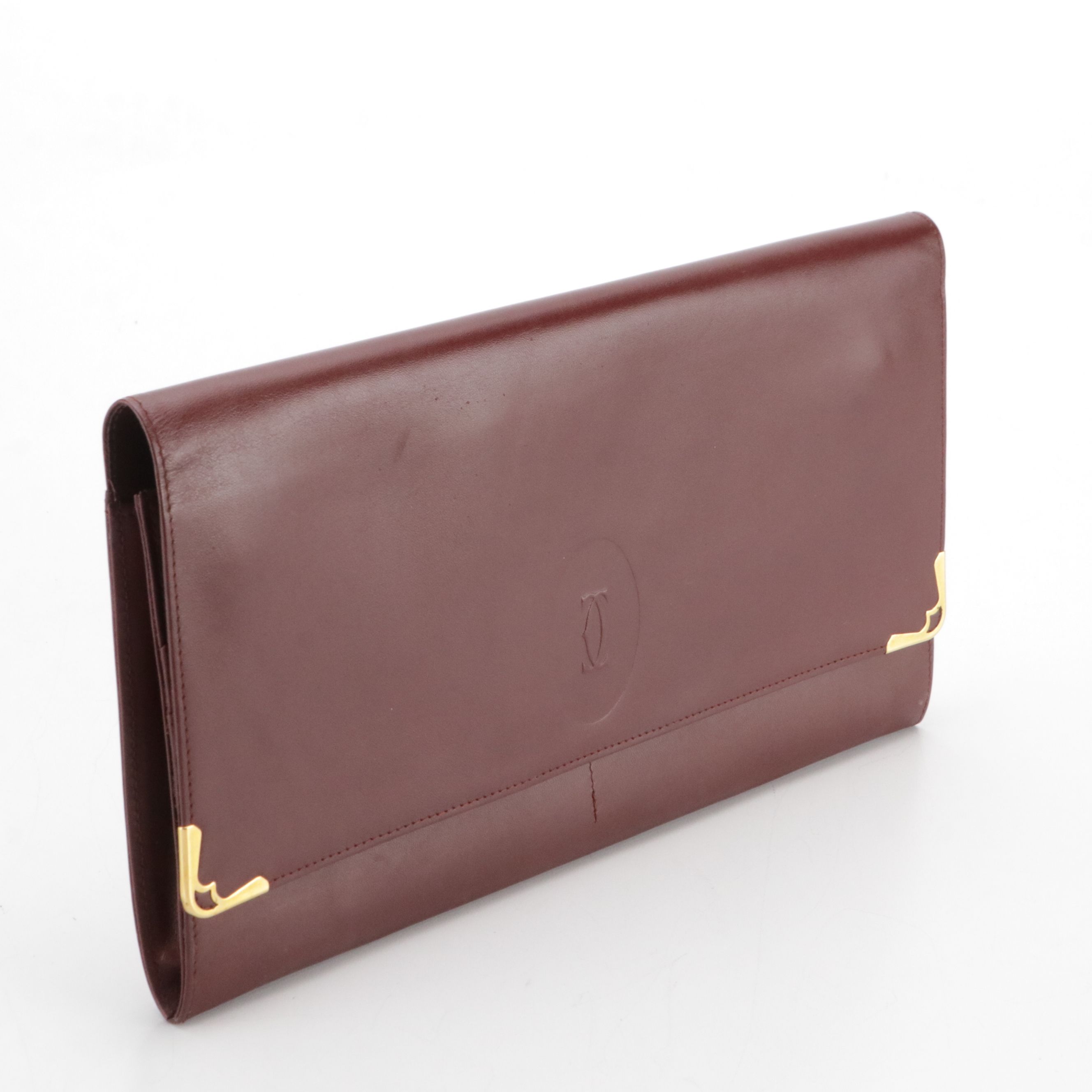 Cartier Travel Organizer Clutch Purse in Burgundy Calfskin Leather