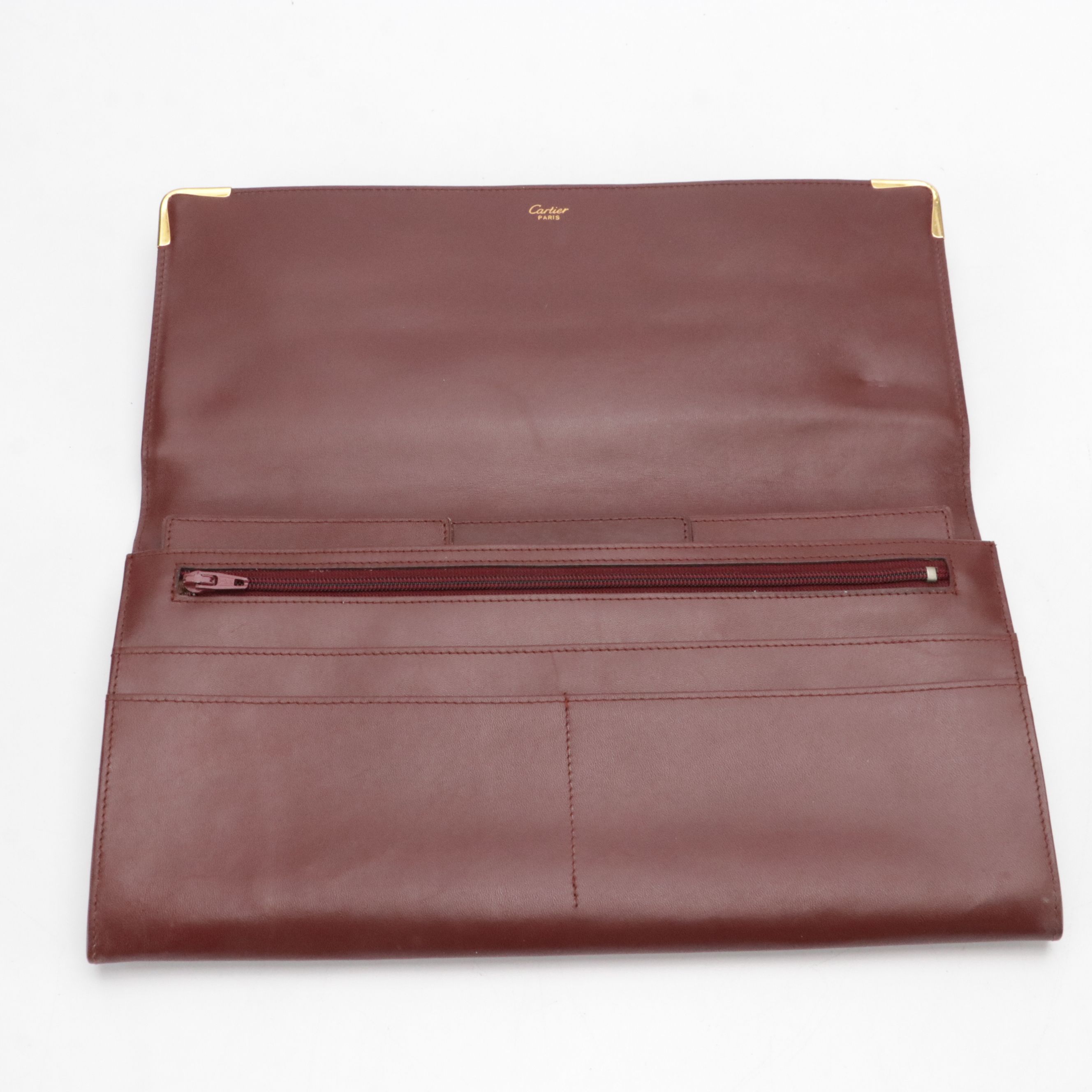 Cartier Travel Organizer Clutch Purse in Burgundy Calfskin Leather