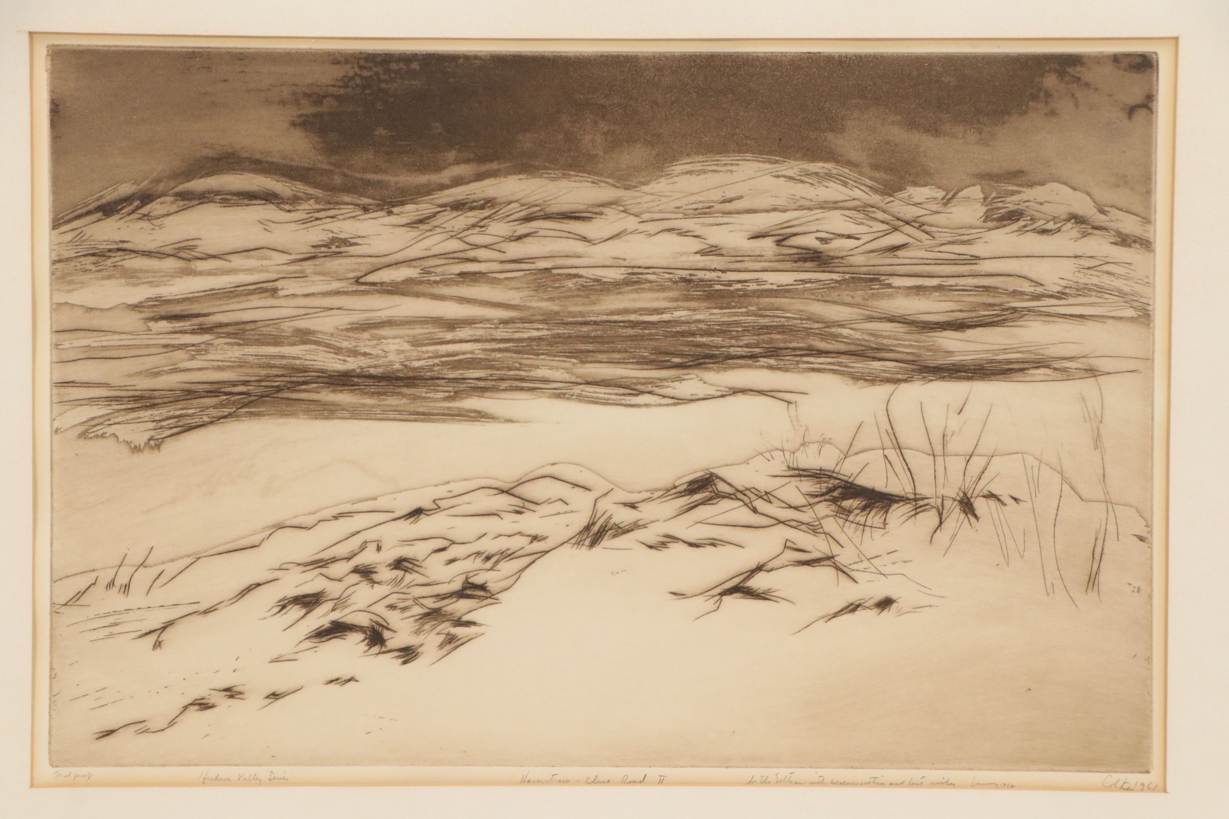 Edward Colker Etching with Aquatint "Haverstraw - Clove Road II," 1961
