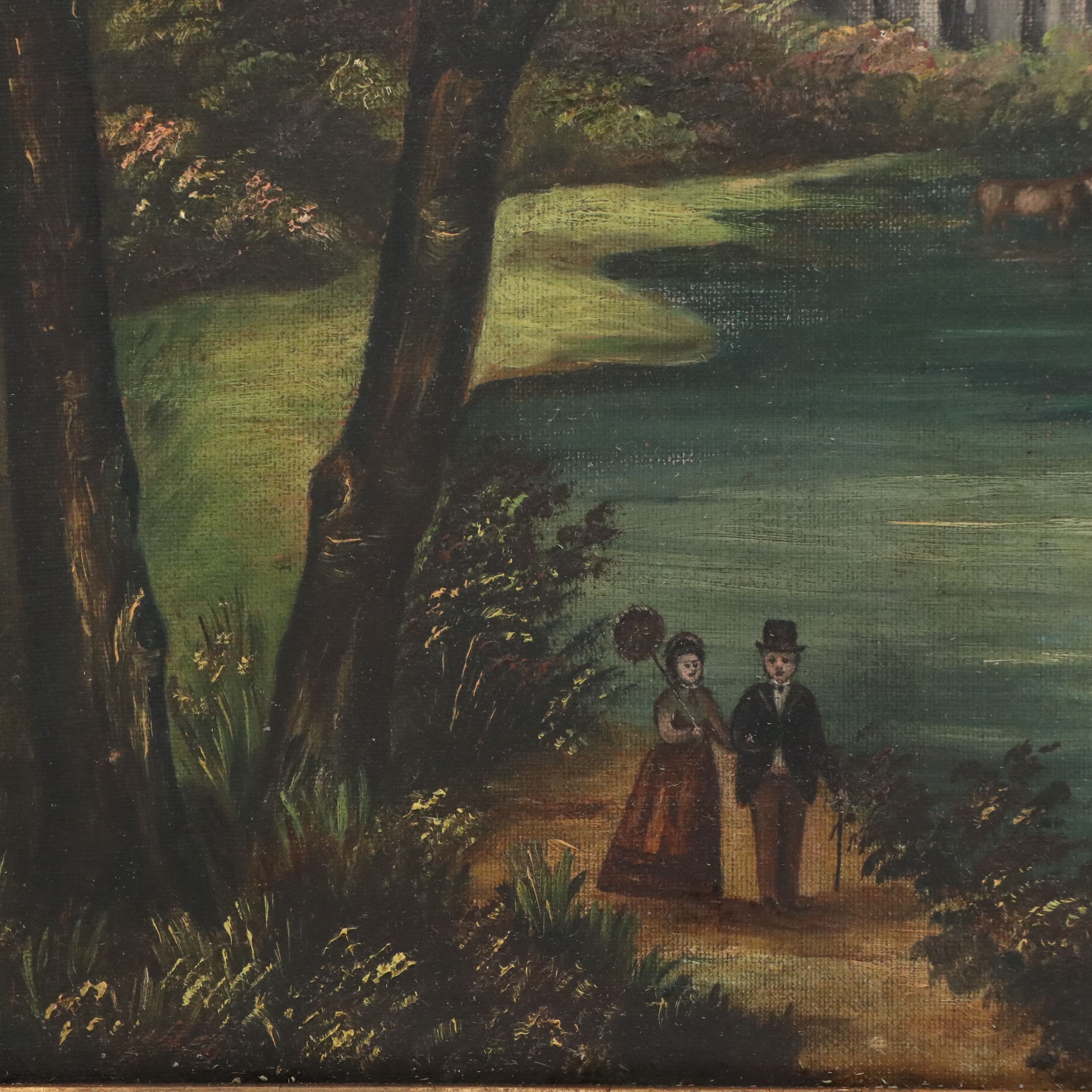 Capriccio Landscape Oil Painting with Castle, Late 19th to Early 20th Century