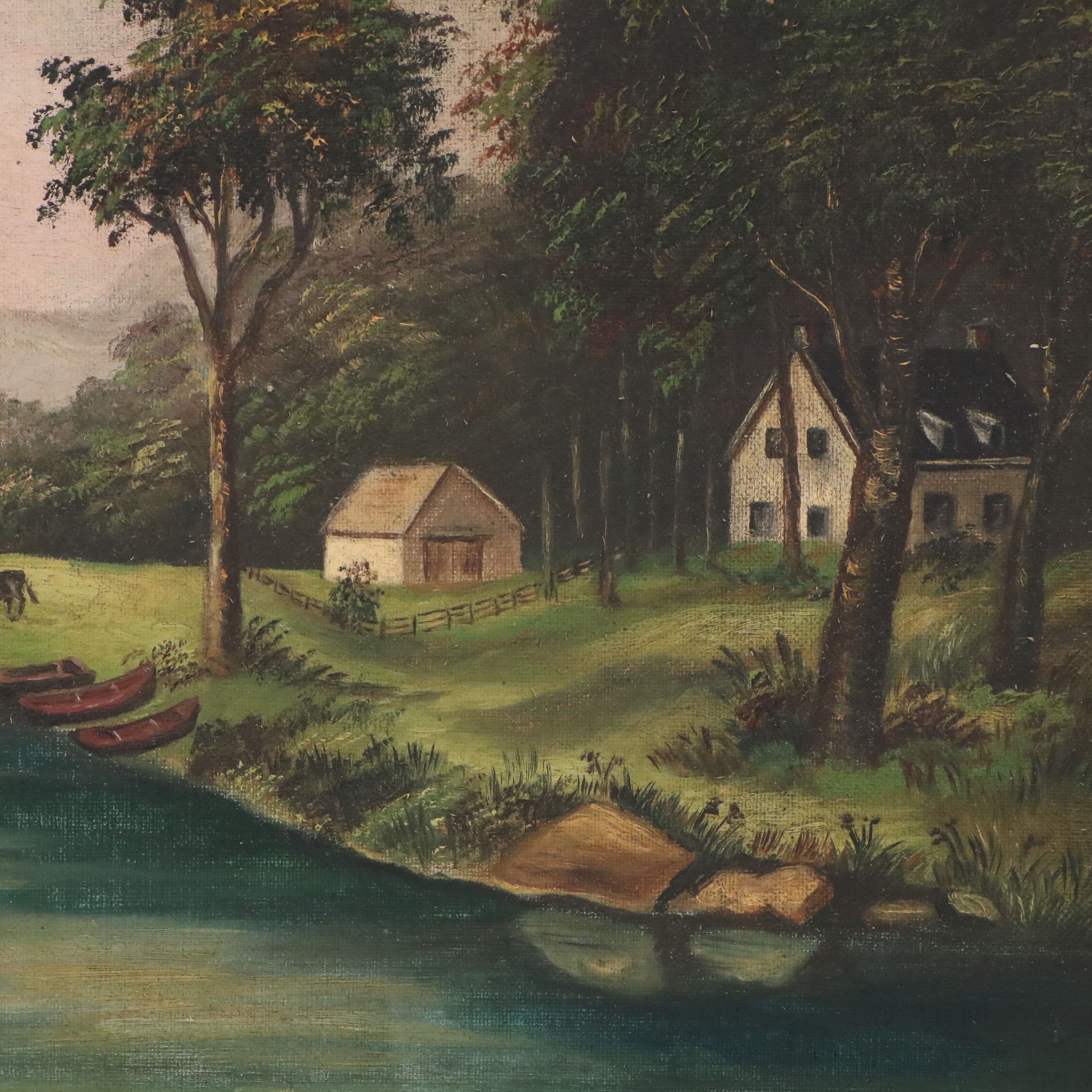 Capriccio Landscape Oil Painting with Castle, Late 19th to Early 20th Century