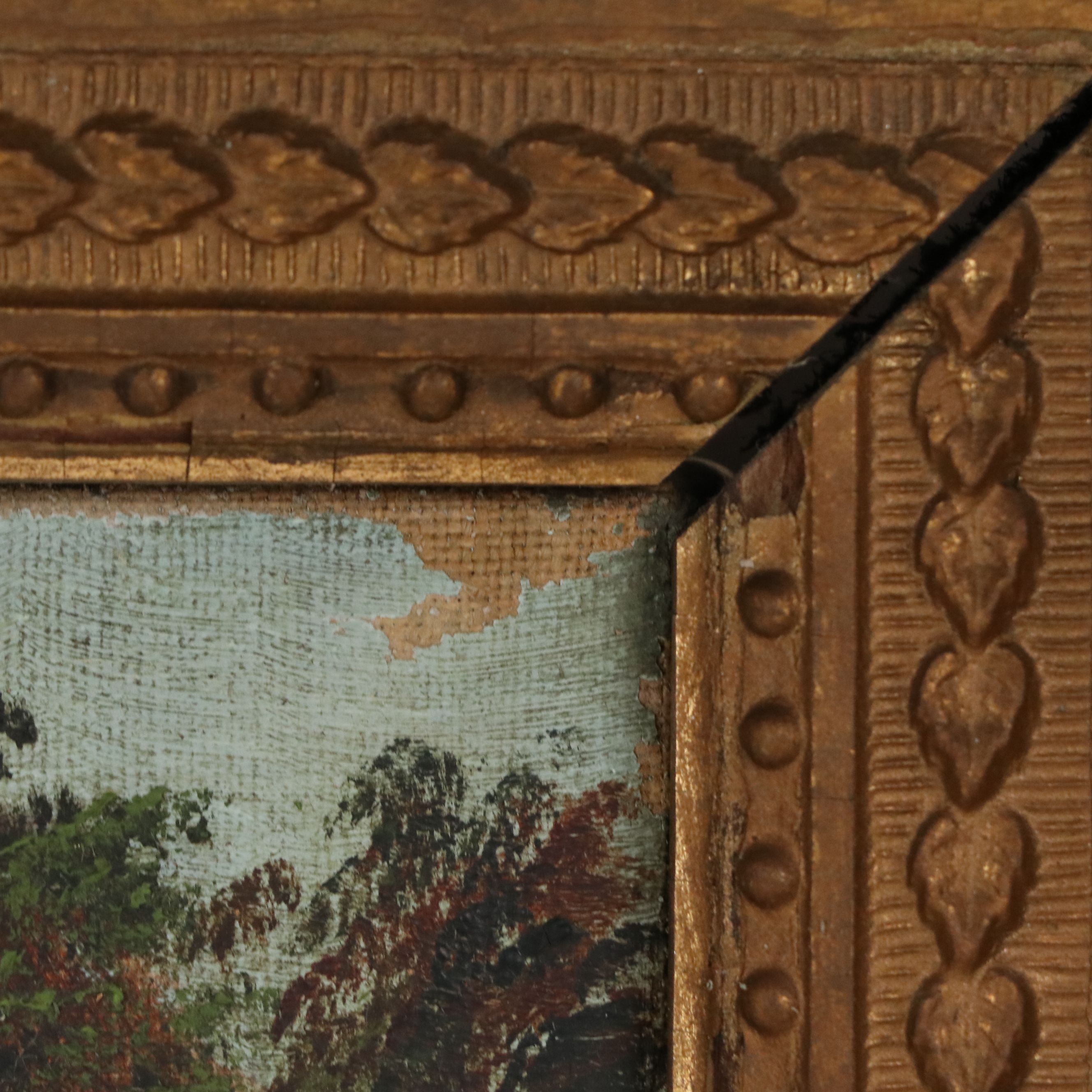 Capriccio Landscape Oil Painting with Castle, Late 19th to Early 20th Century