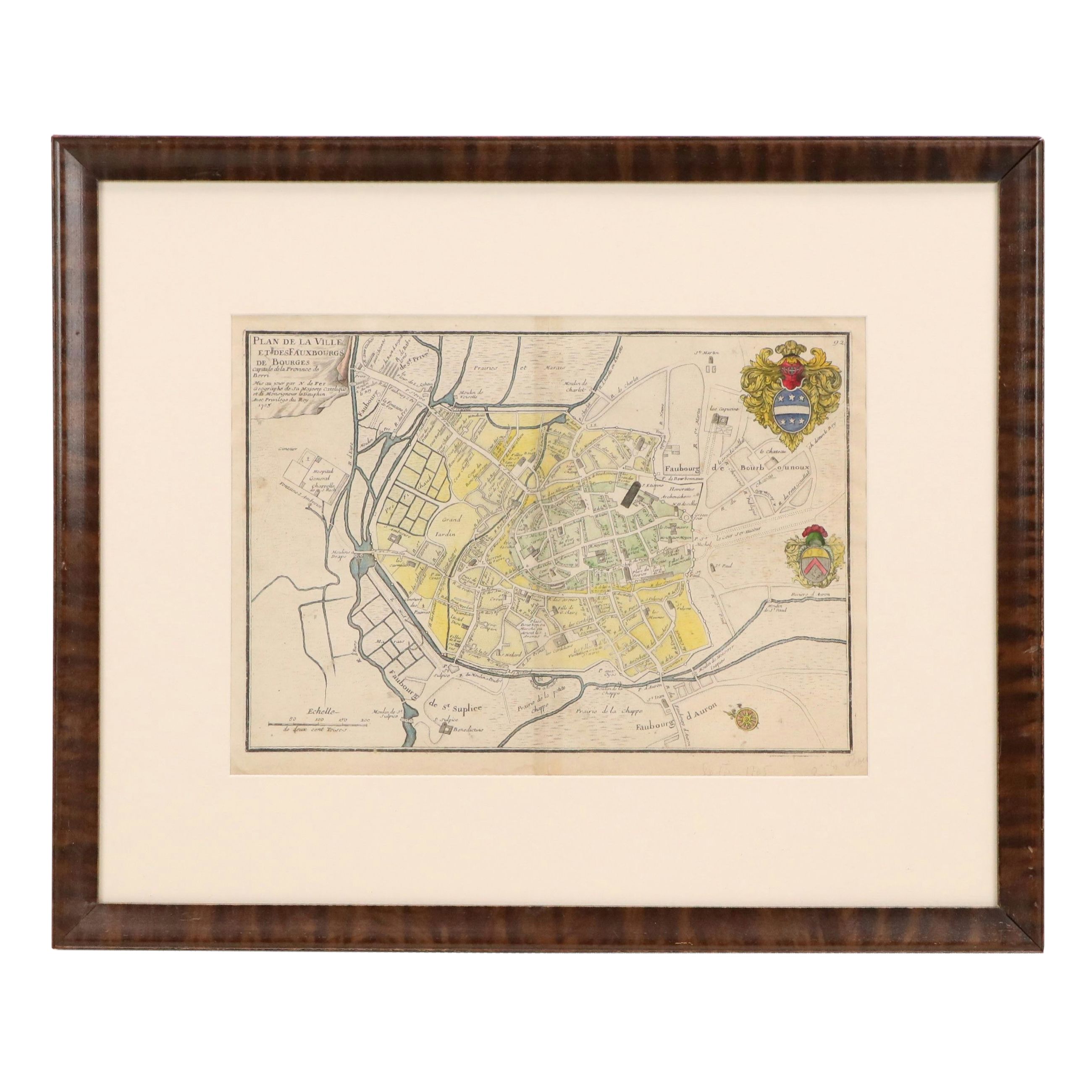 Nicolas de Fer Map Engraving "Plan de la Ville et des Fauxbourgs de Bourges"