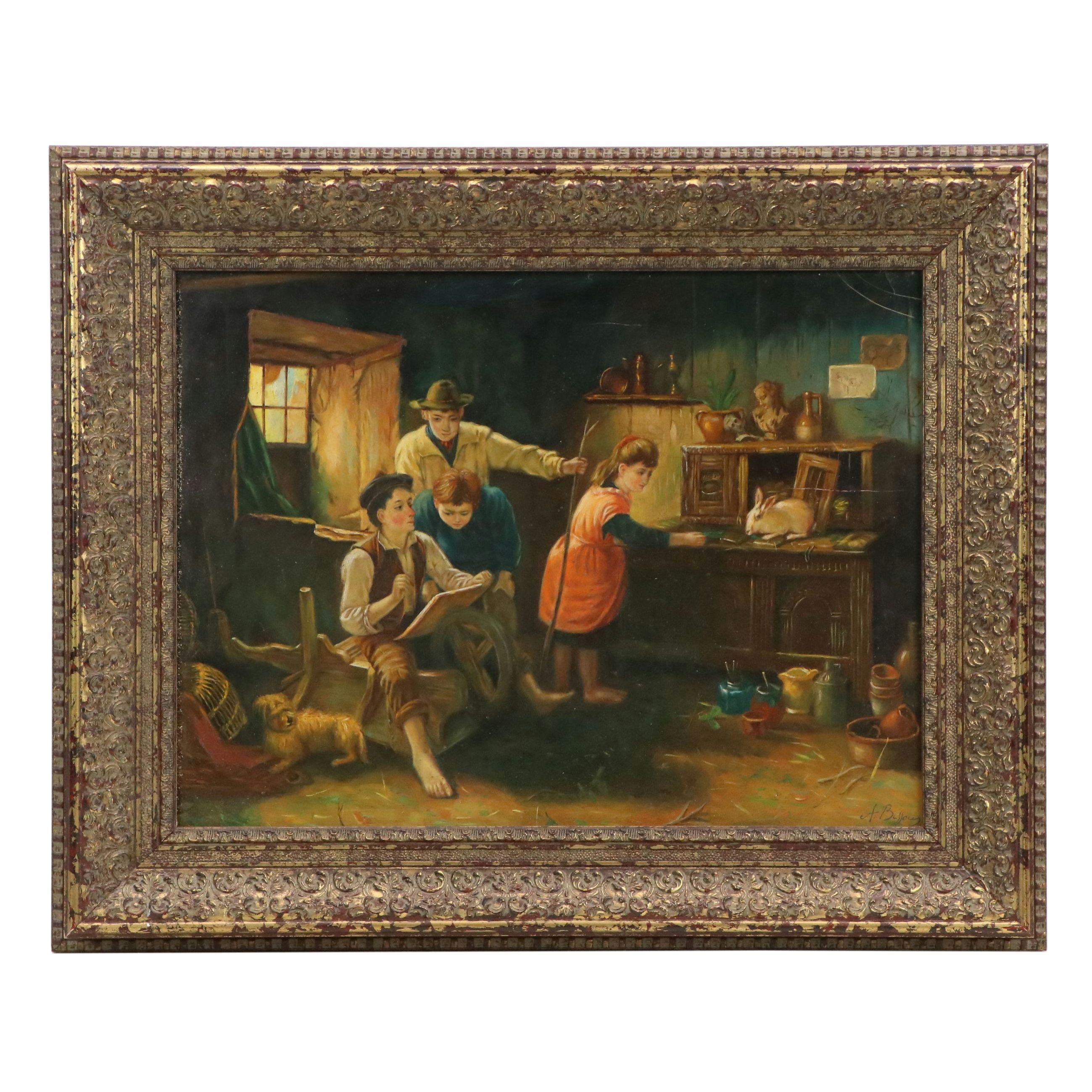 After Jonathan Pratt Oil Painting "The Studio of a Rustic Genius"