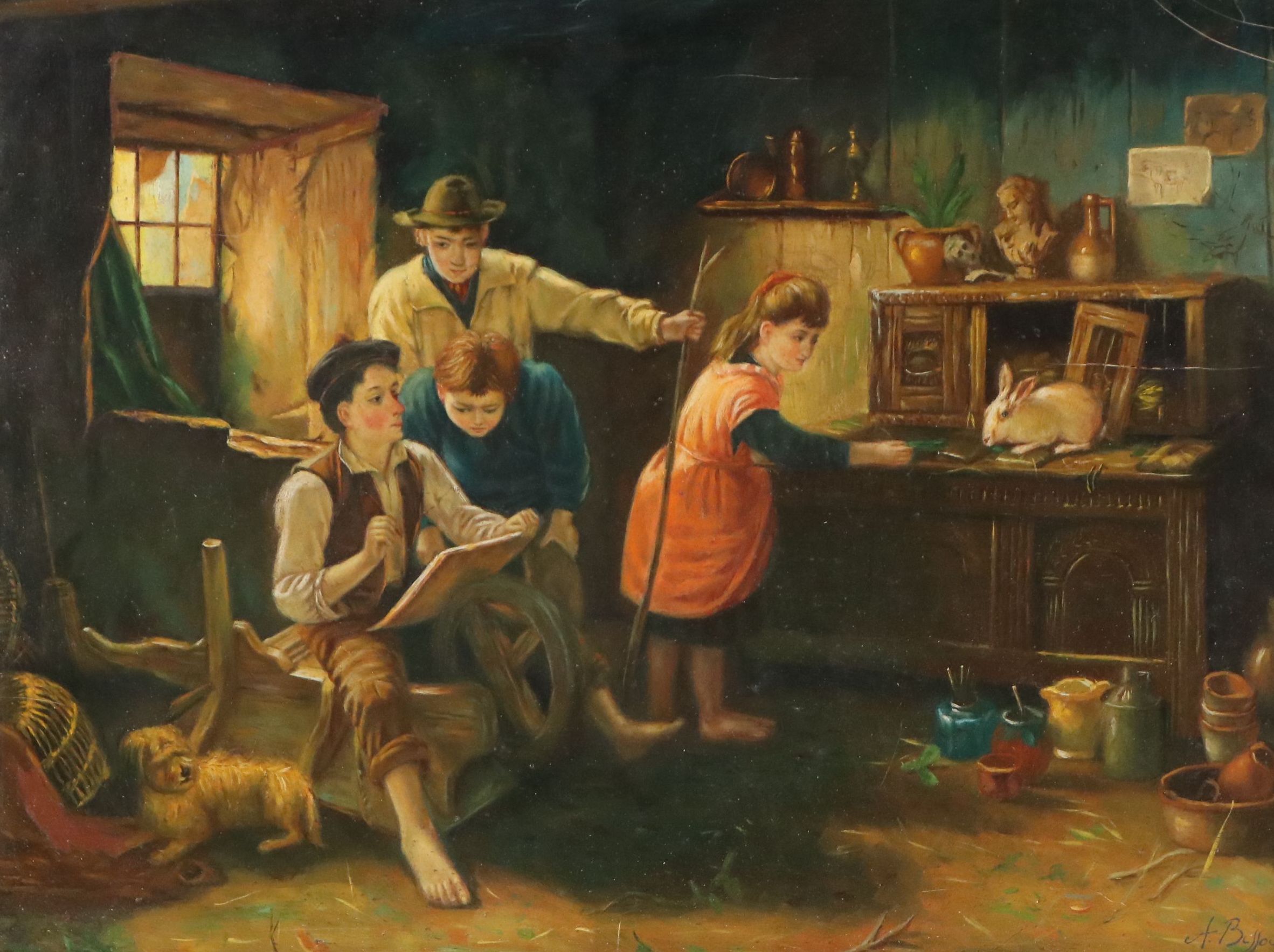 After Jonathan Pratt Oil Painting "The Studio of a Rustic Genius"