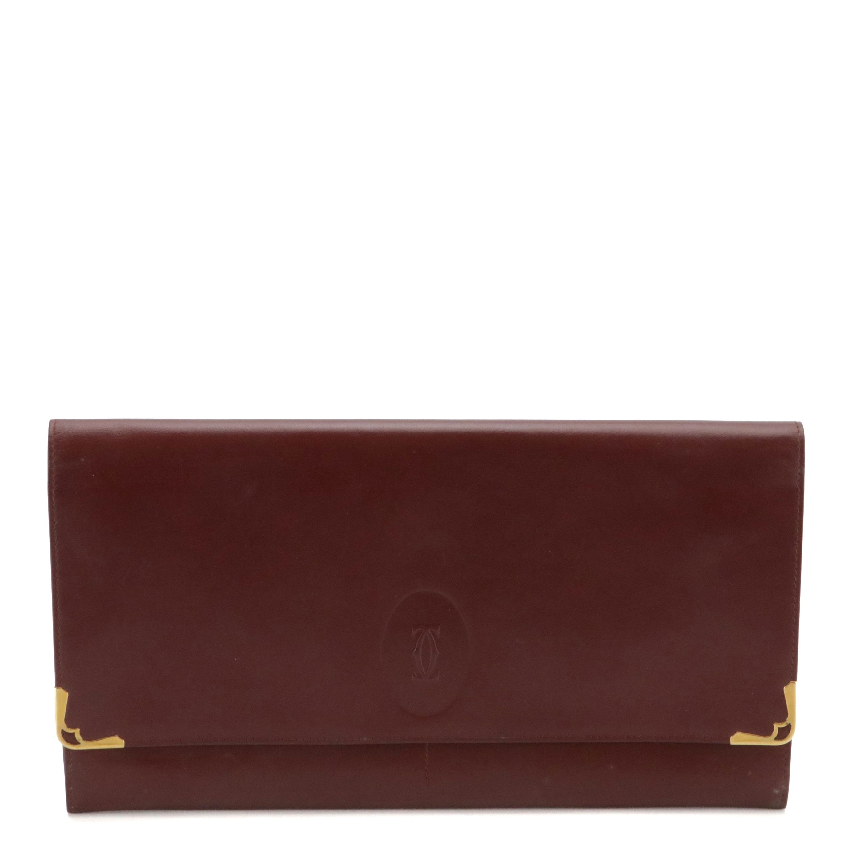 Cartier Travel Organizer Clutch Purse in Burgundy Calfskin Leather