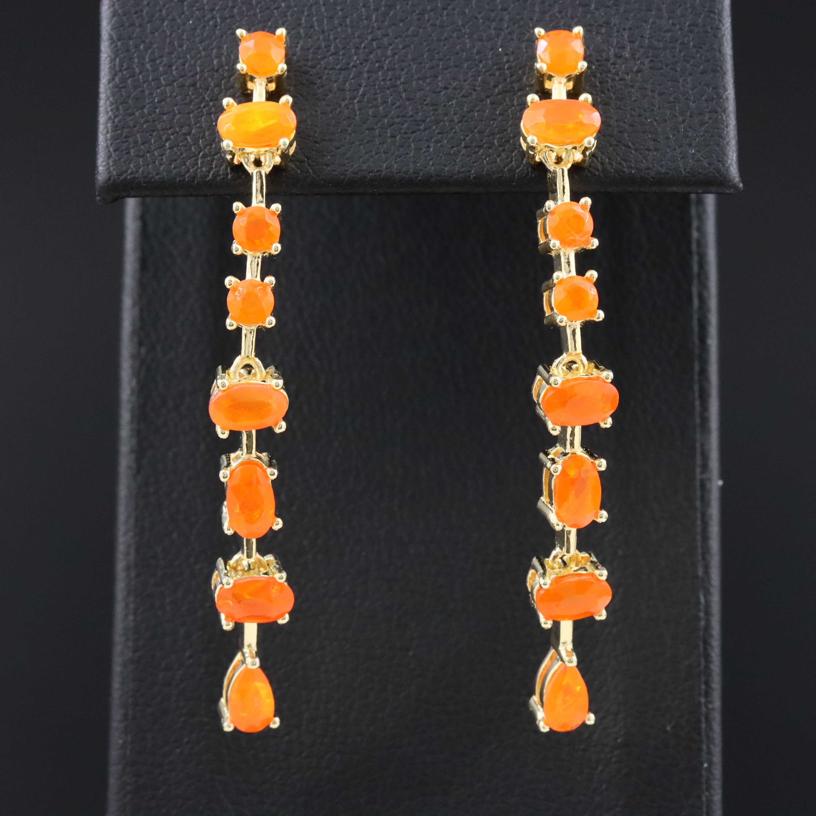 Sterling Fire Opal Drop Earrings