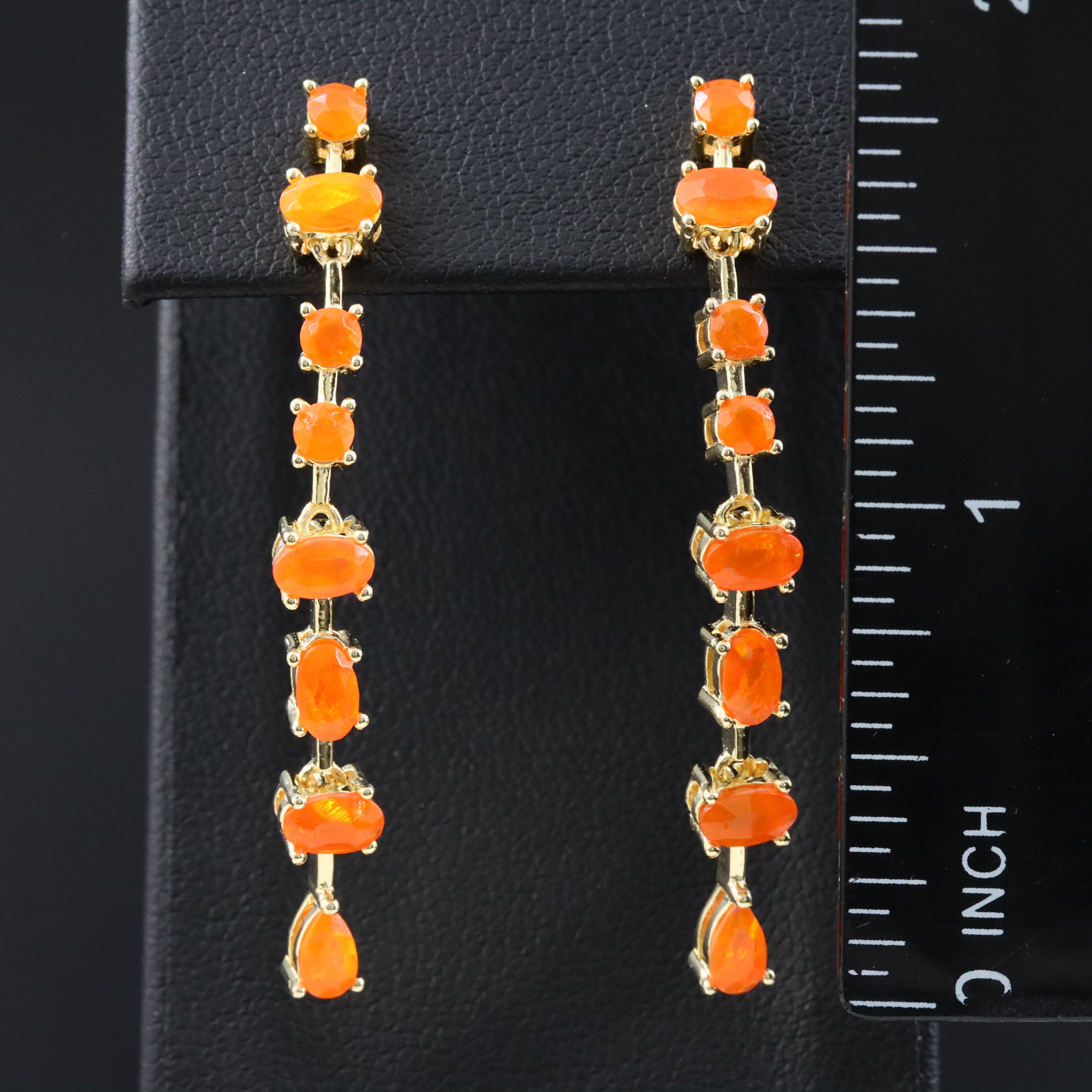 Sterling Fire Opal Drop Earrings