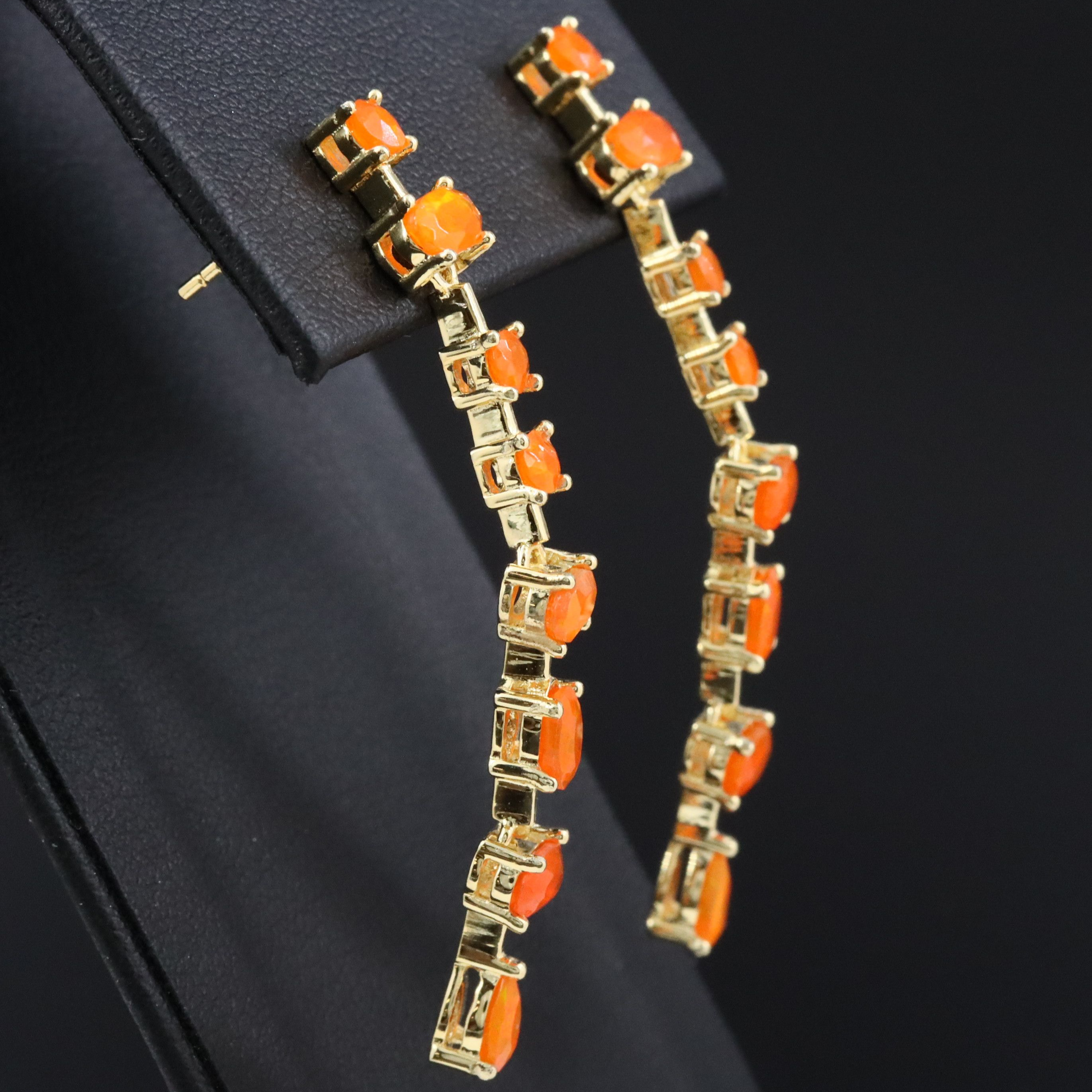 Sterling Fire Opal Drop Earrings