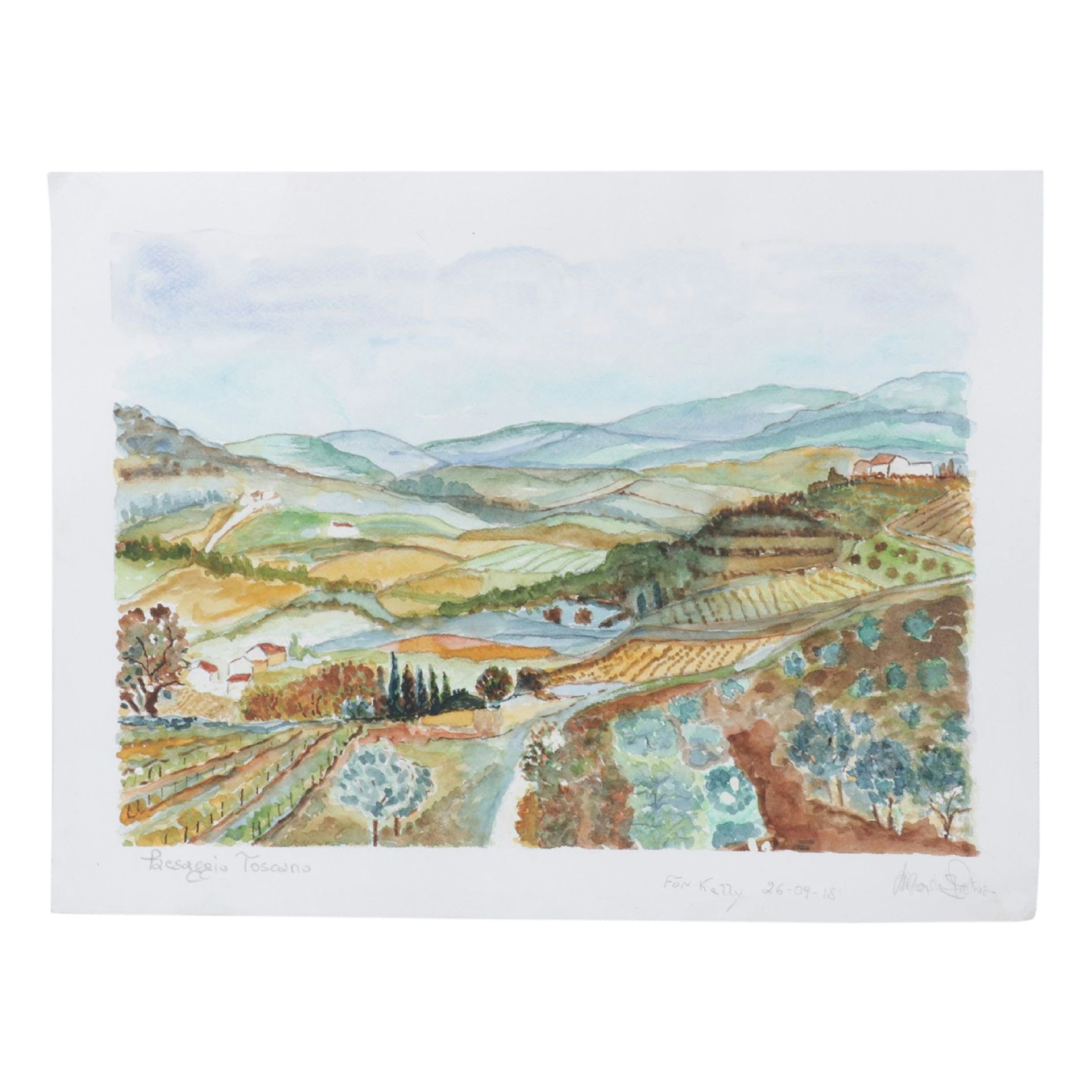 Marie Prets Watercolor Landscape "Paesaggio Toscano", 2018