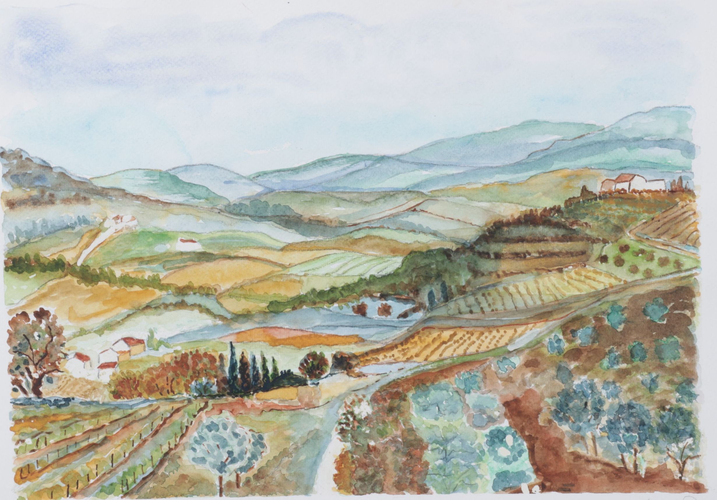 Marie Prets Watercolor Landscape "Paesaggio Toscano", 2018