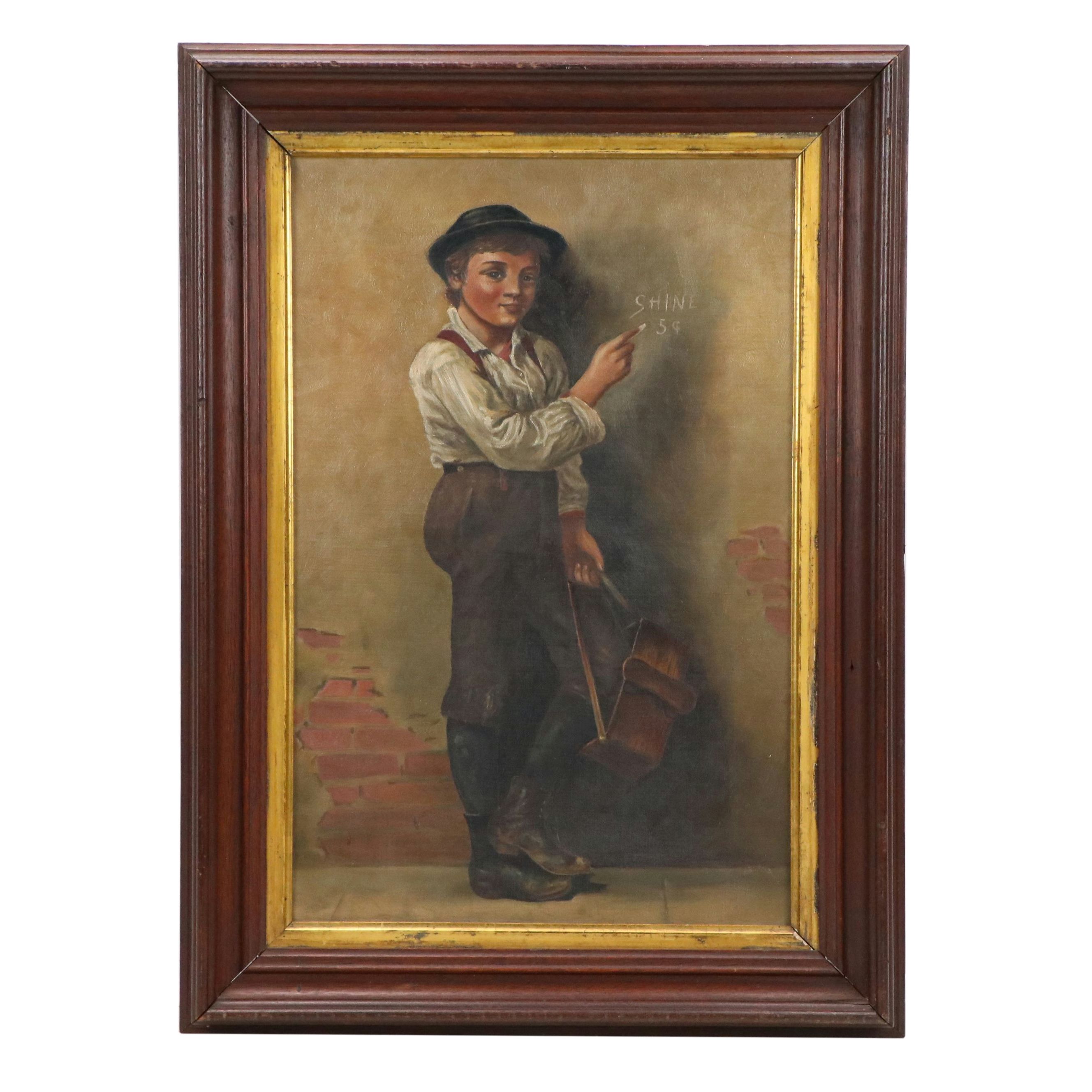 After John George Brown Oil Painting "Shine, 5 Cents"