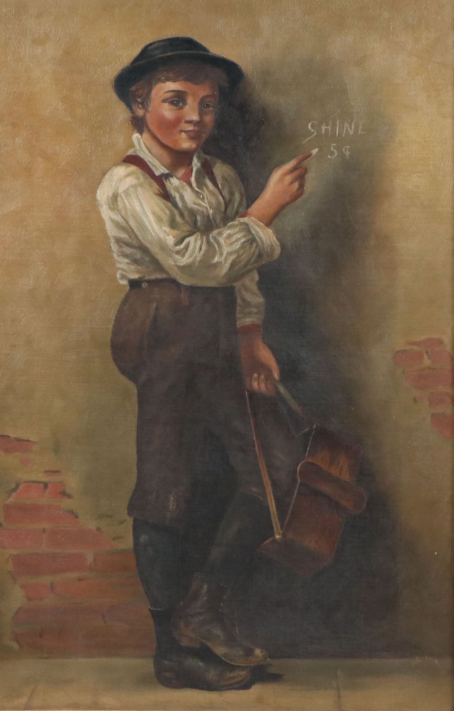 After John George Brown Oil Painting "Shine, 5 Cents"