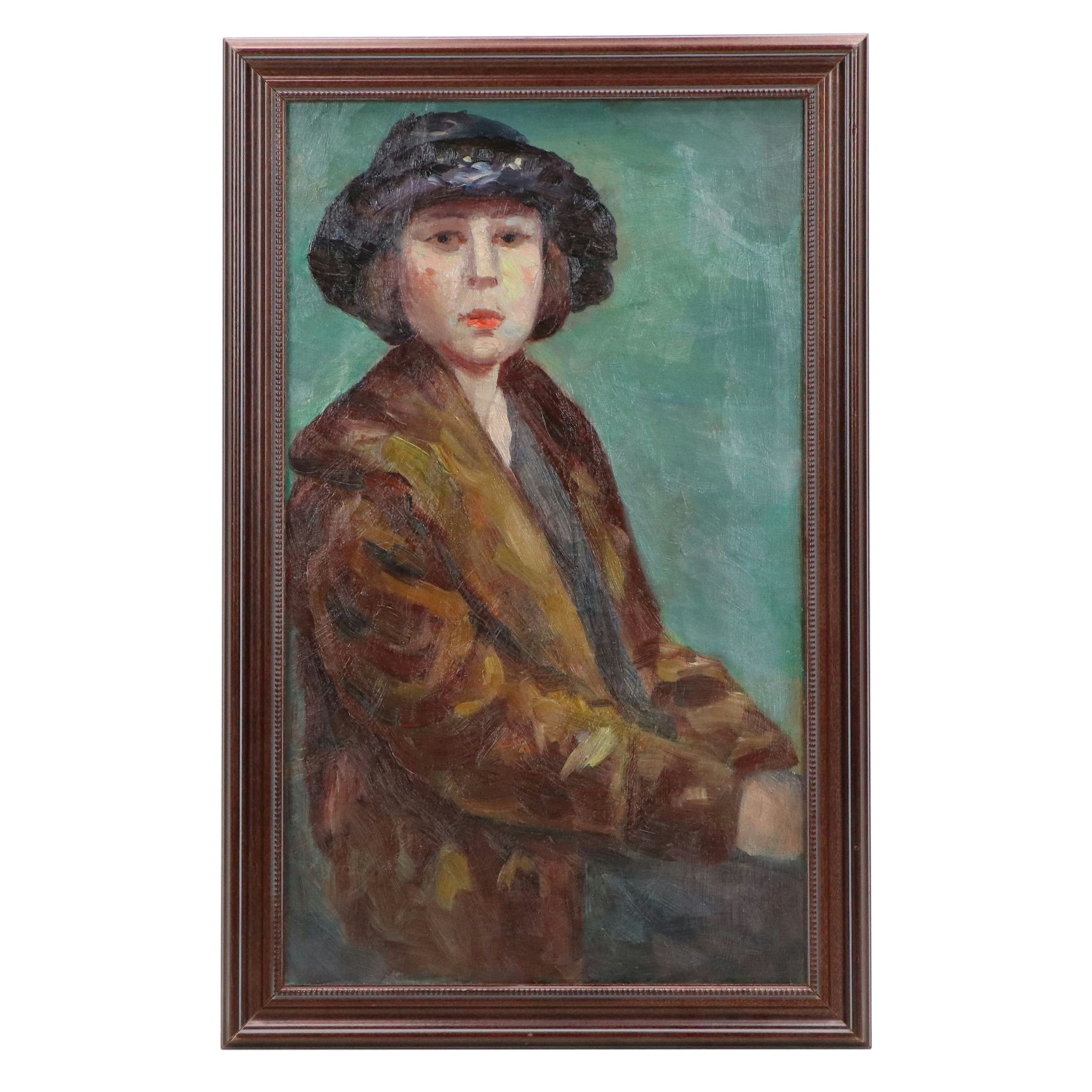 Charles Meurer Oil Painting of Woman in Cloche Hat