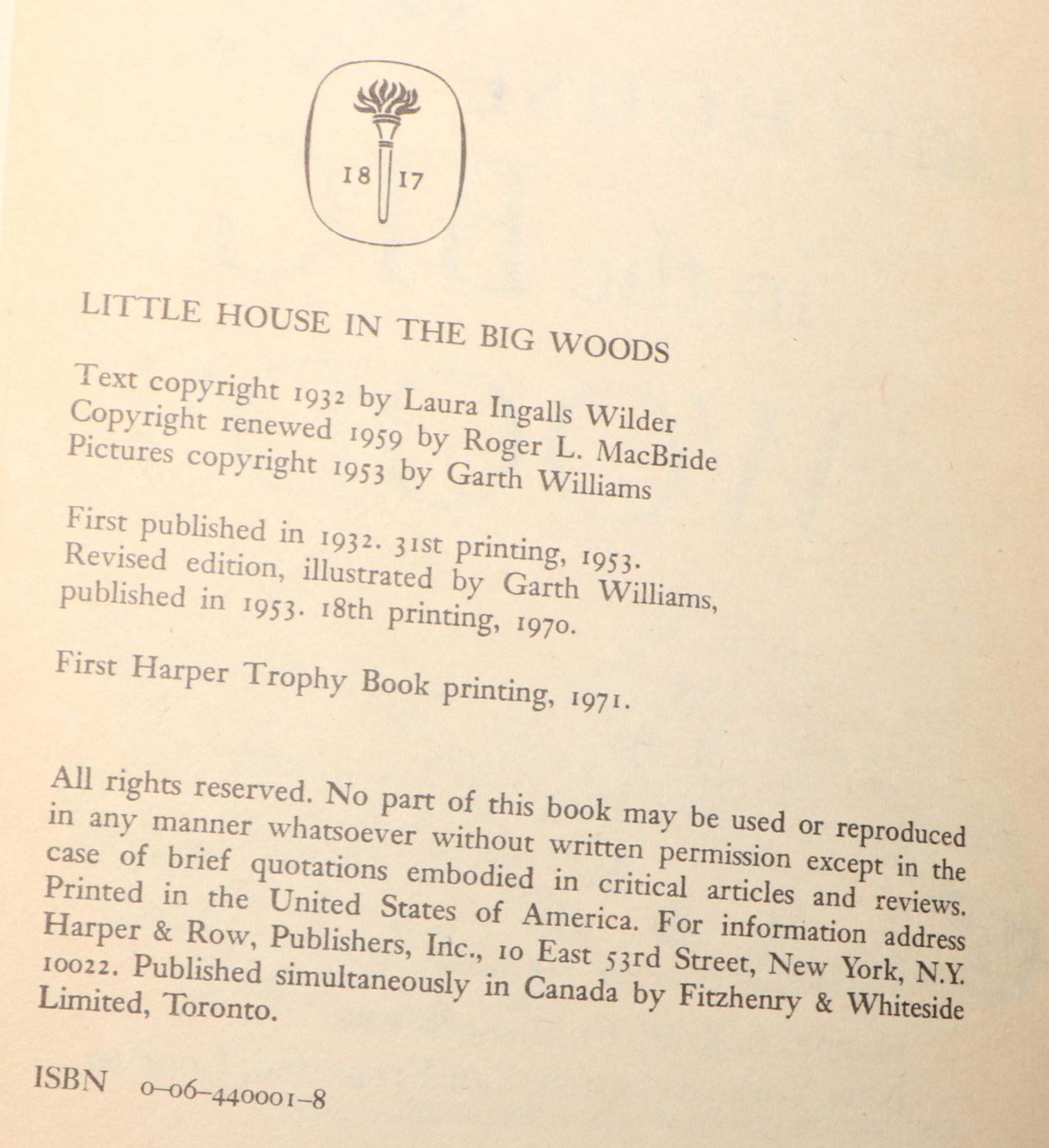 First Harper Trophy Edition "Little House on the Prairie" Box Set by Wilder