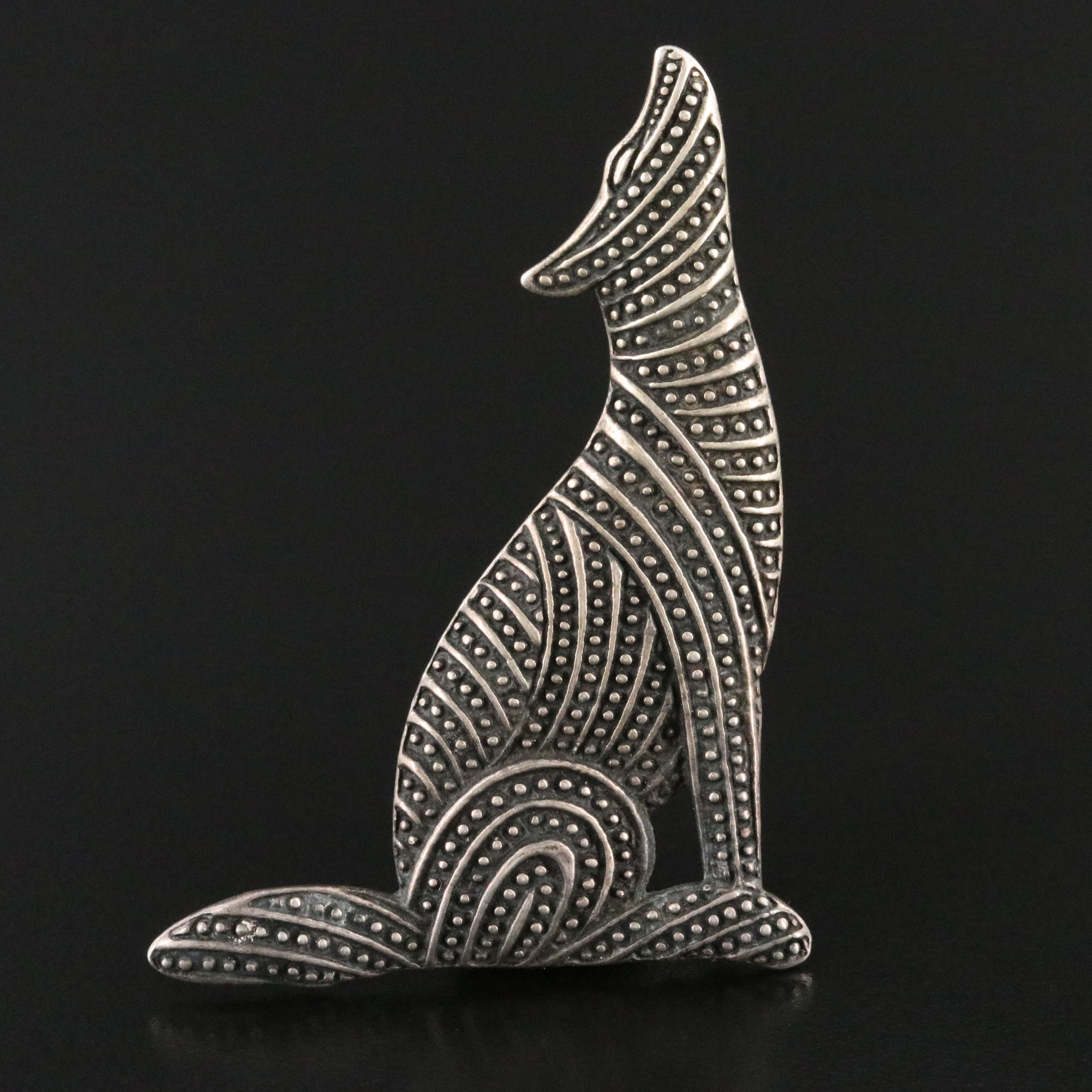 Sterling Howling Wolf Brooch