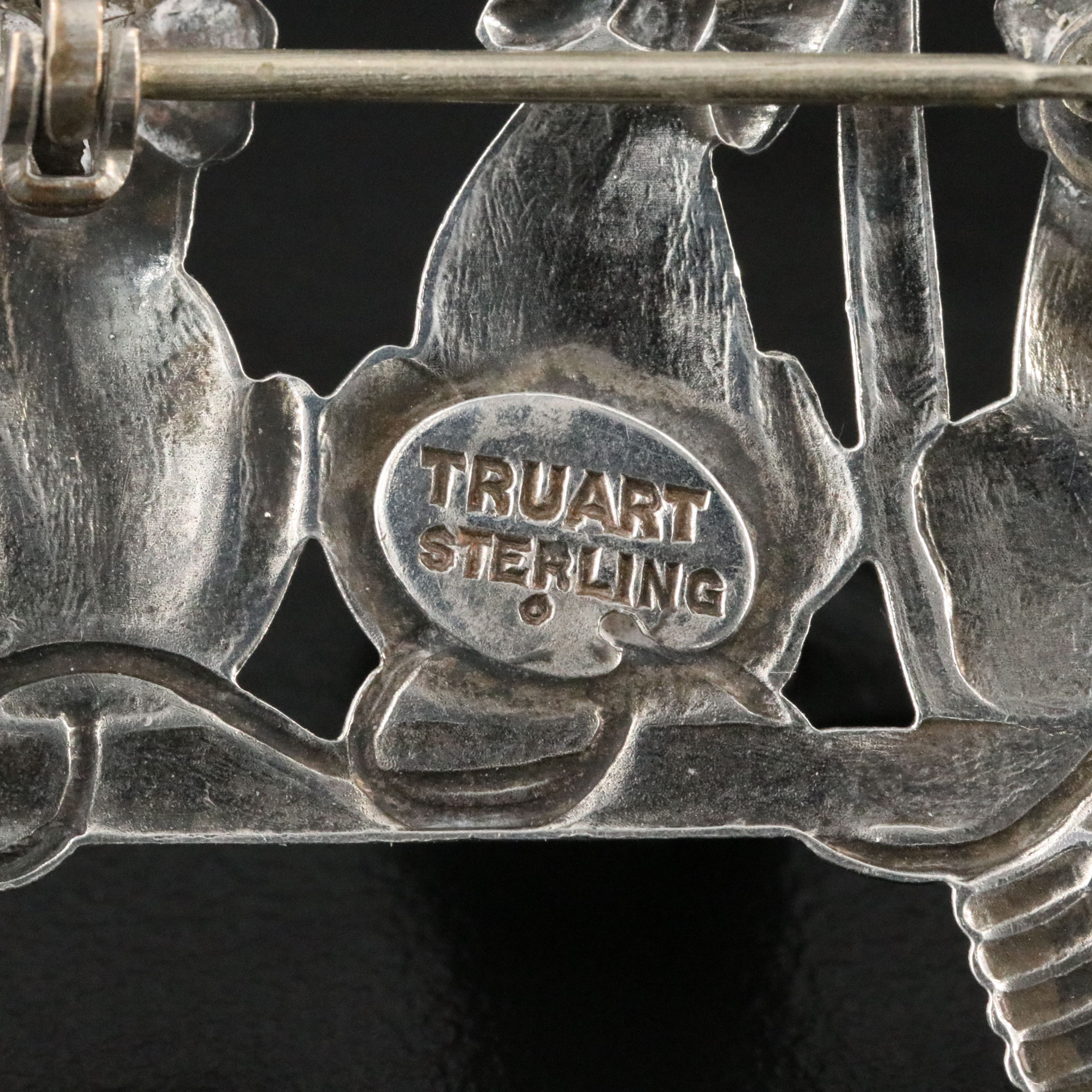 Truart Sterling Three Cat Brooch with Enamel Accents