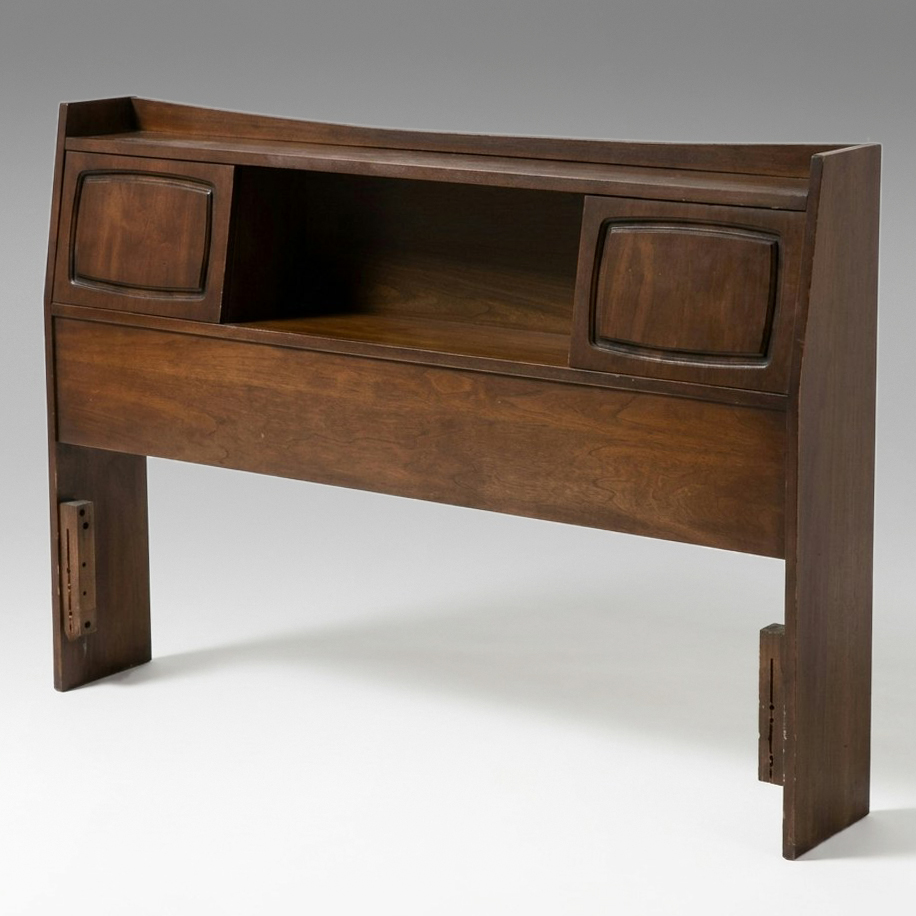 Mid Century Modern Full Size Walnut Bookcase Headboard