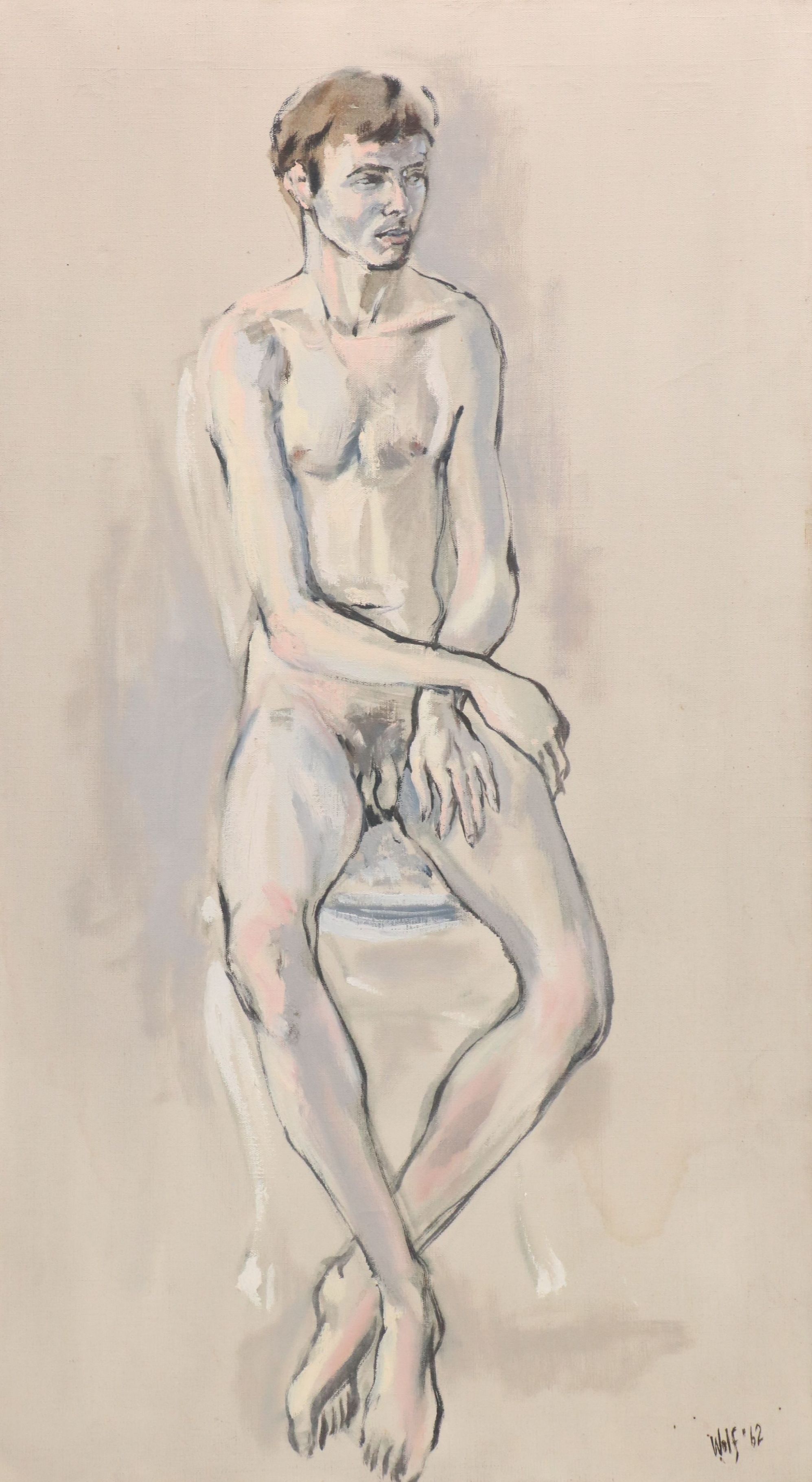 Wolf Oil Painting of Male Nude, 1962