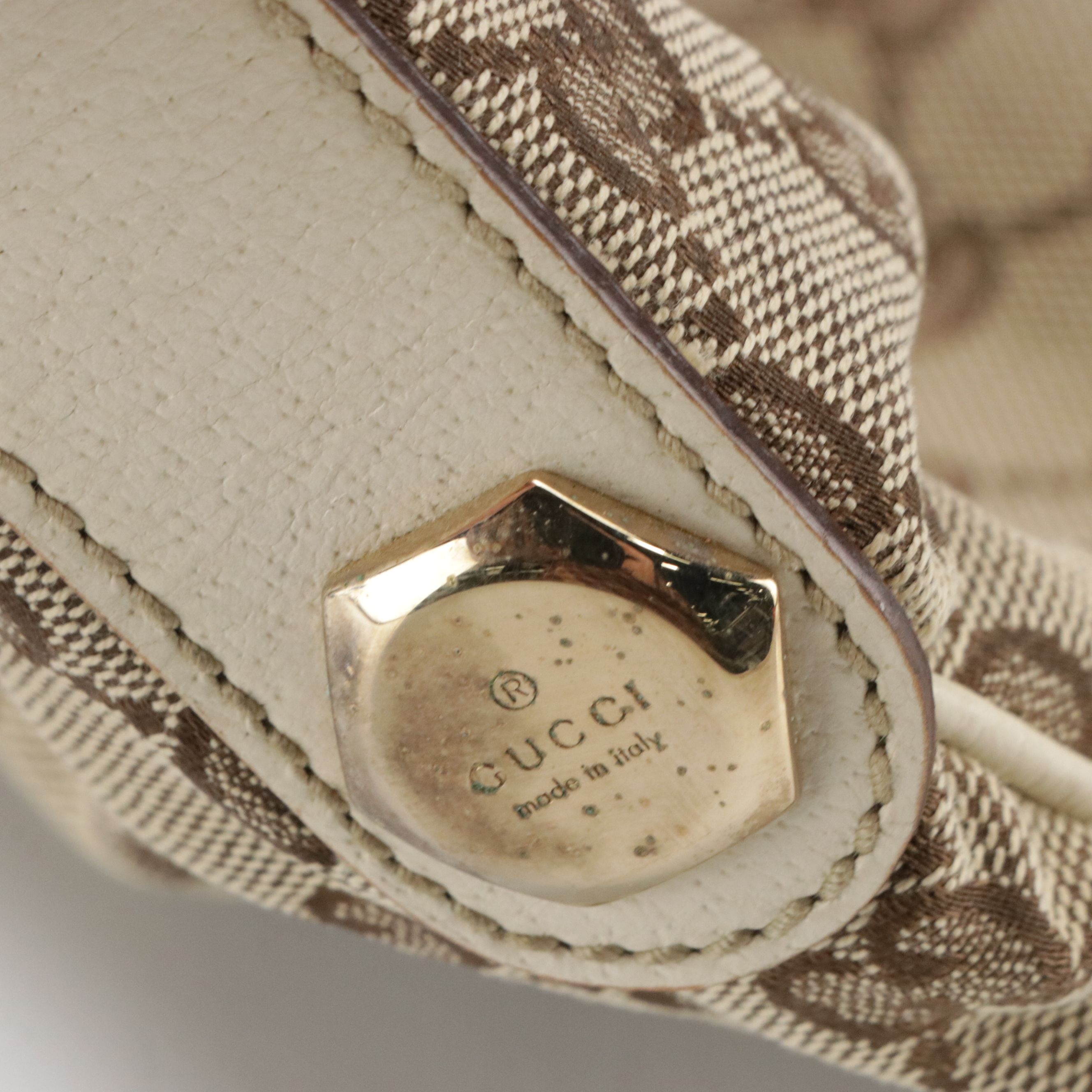 Gucci Hobo Shoulder Bag in GG Canvas and Ivory Leather Trim