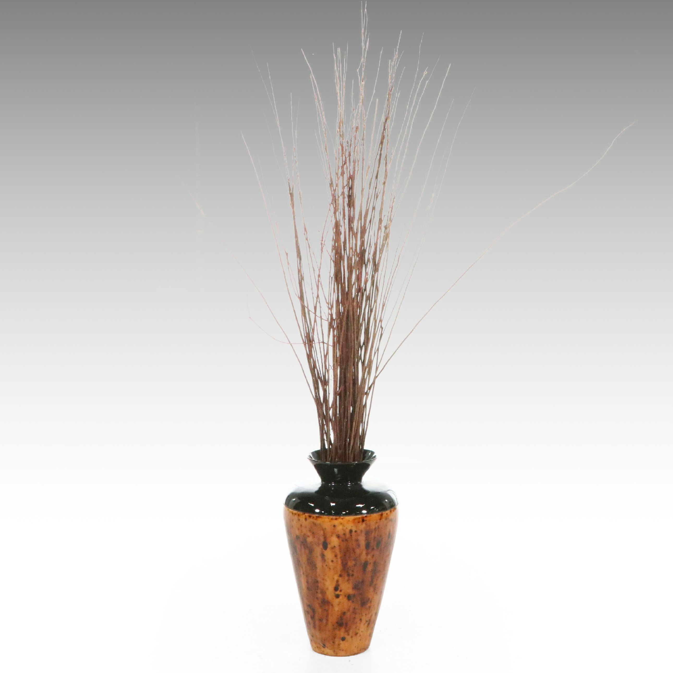Contemporary Mottled Ceramic Vase with Branches