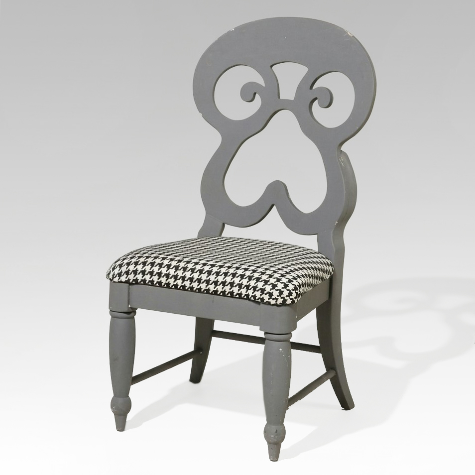 Gustavian Style Painted Scroll-Back Side Chair with Houndstooth Upholstery