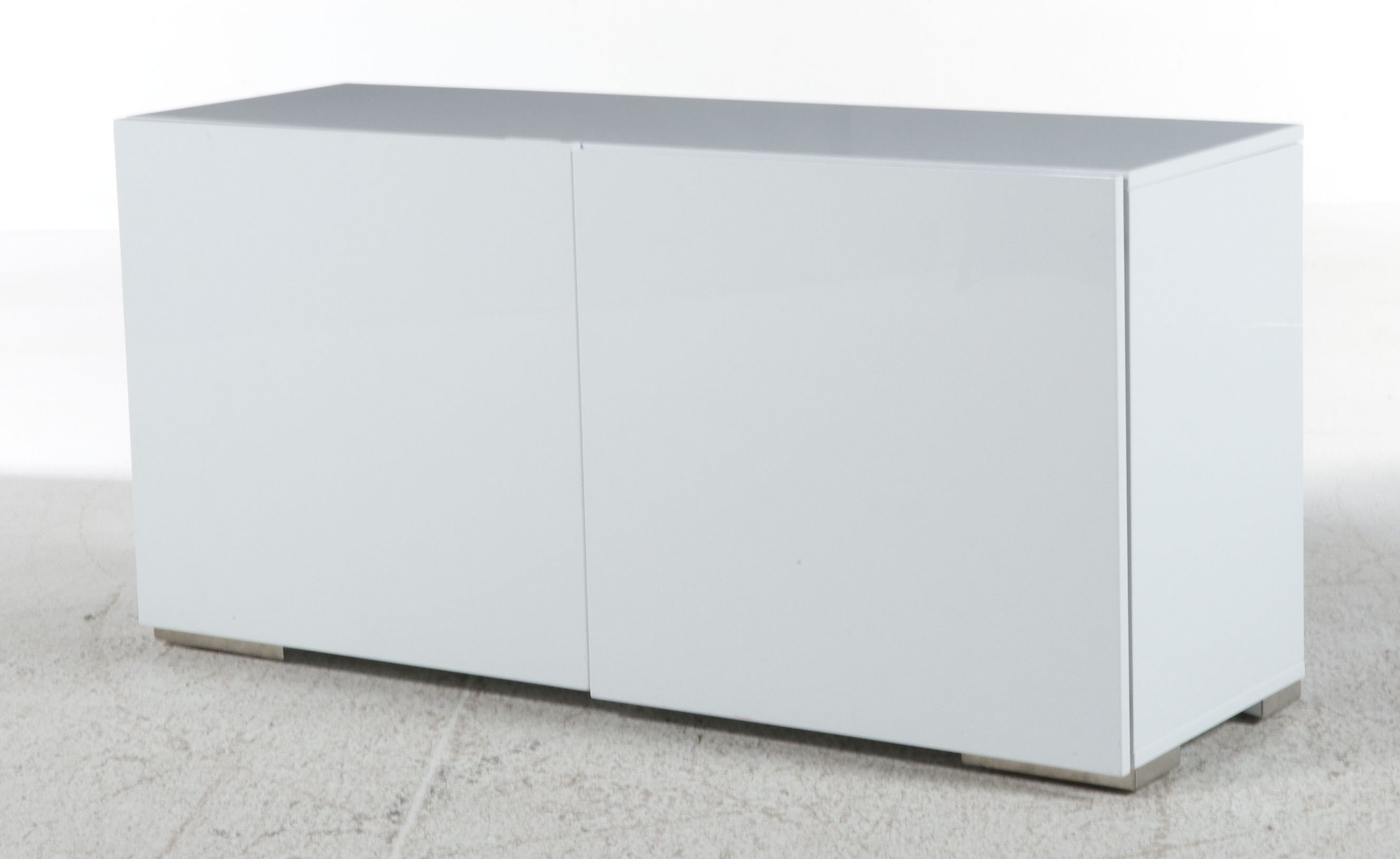 Contemporary High-Gloss White Two-Door Media Cabinet