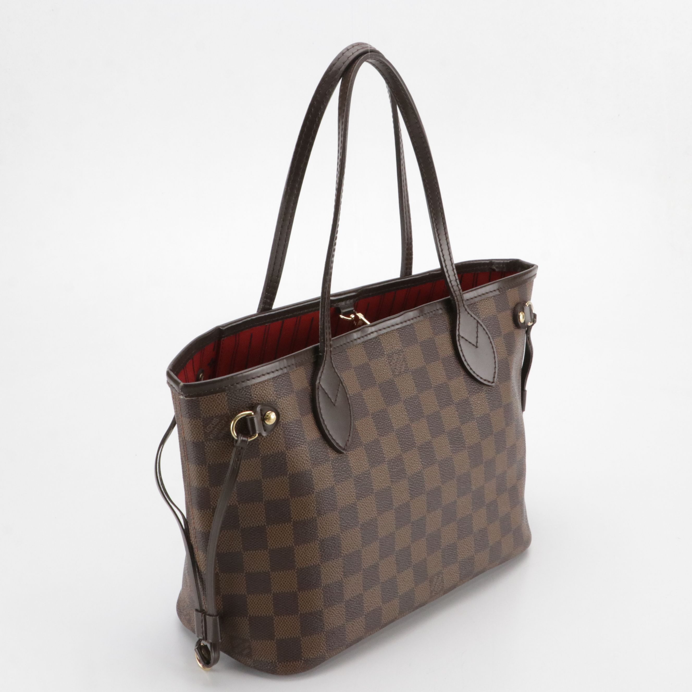 Louis Vuitton Neverfull PM Tote Bag in Damier Ebene Canvas and Brown Leather