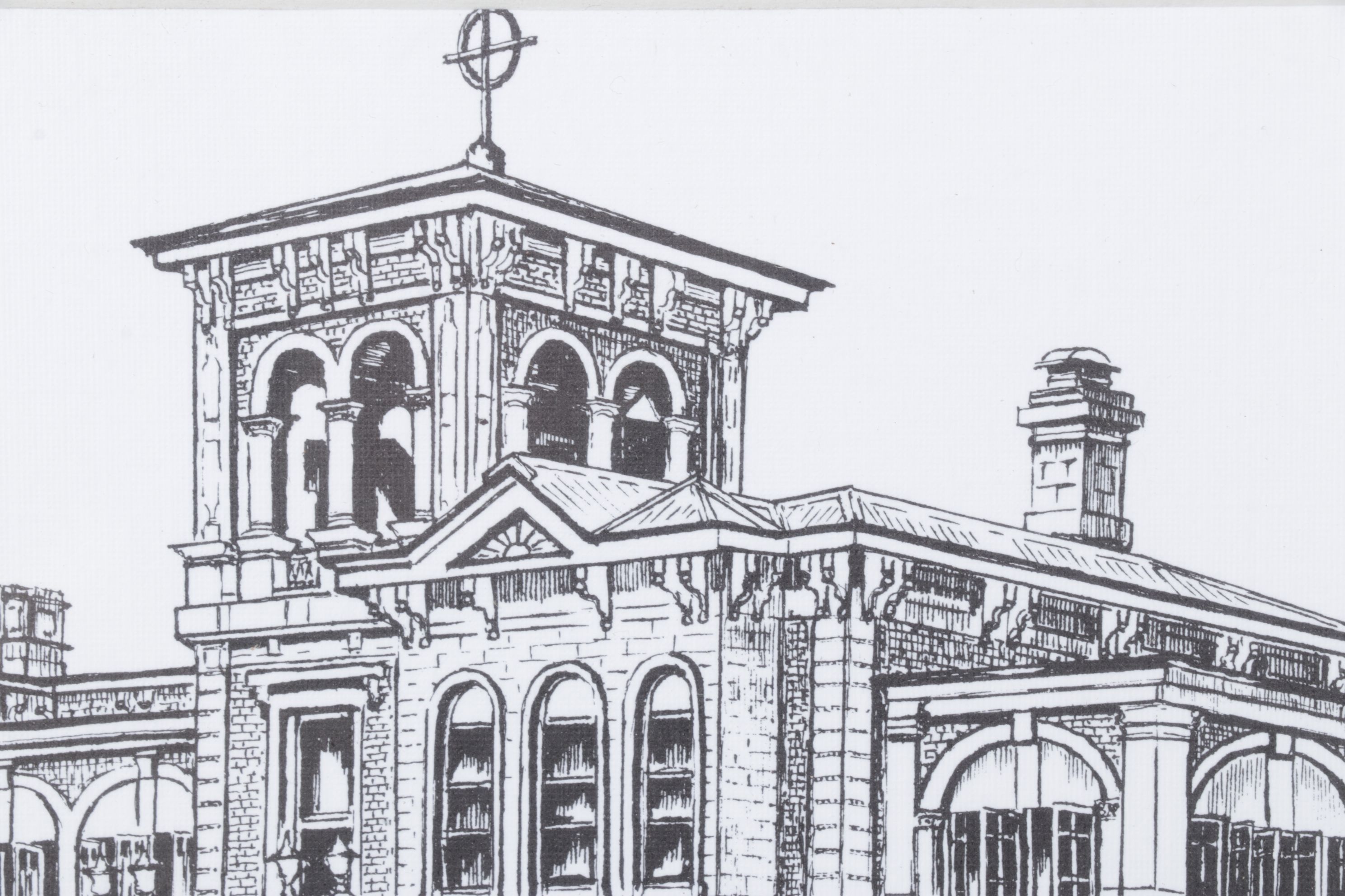 Edith Neish Architectural Ink Etching of Building Facade