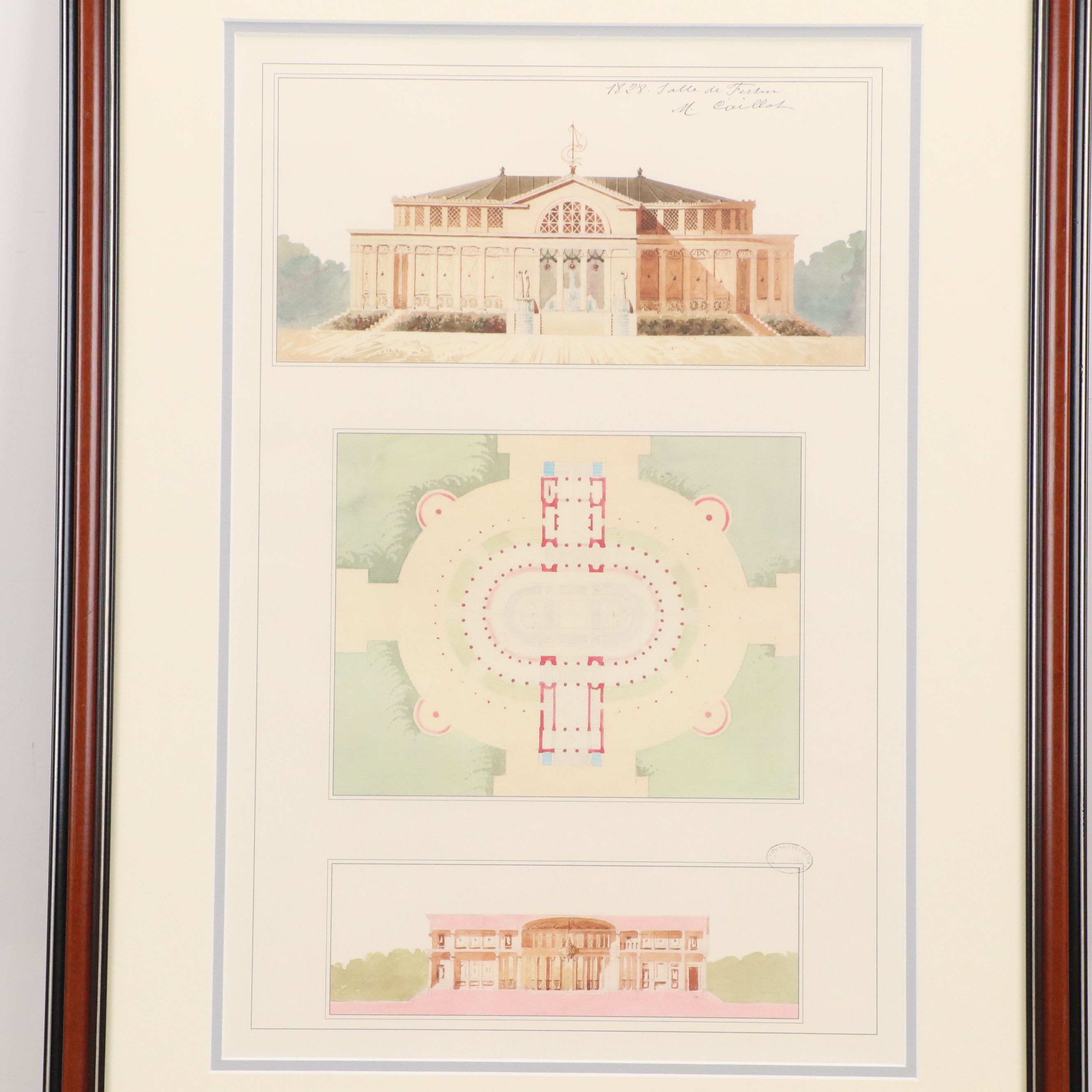 Four Offset Lithographs After French Architectural Drawings, 20th-21st C.