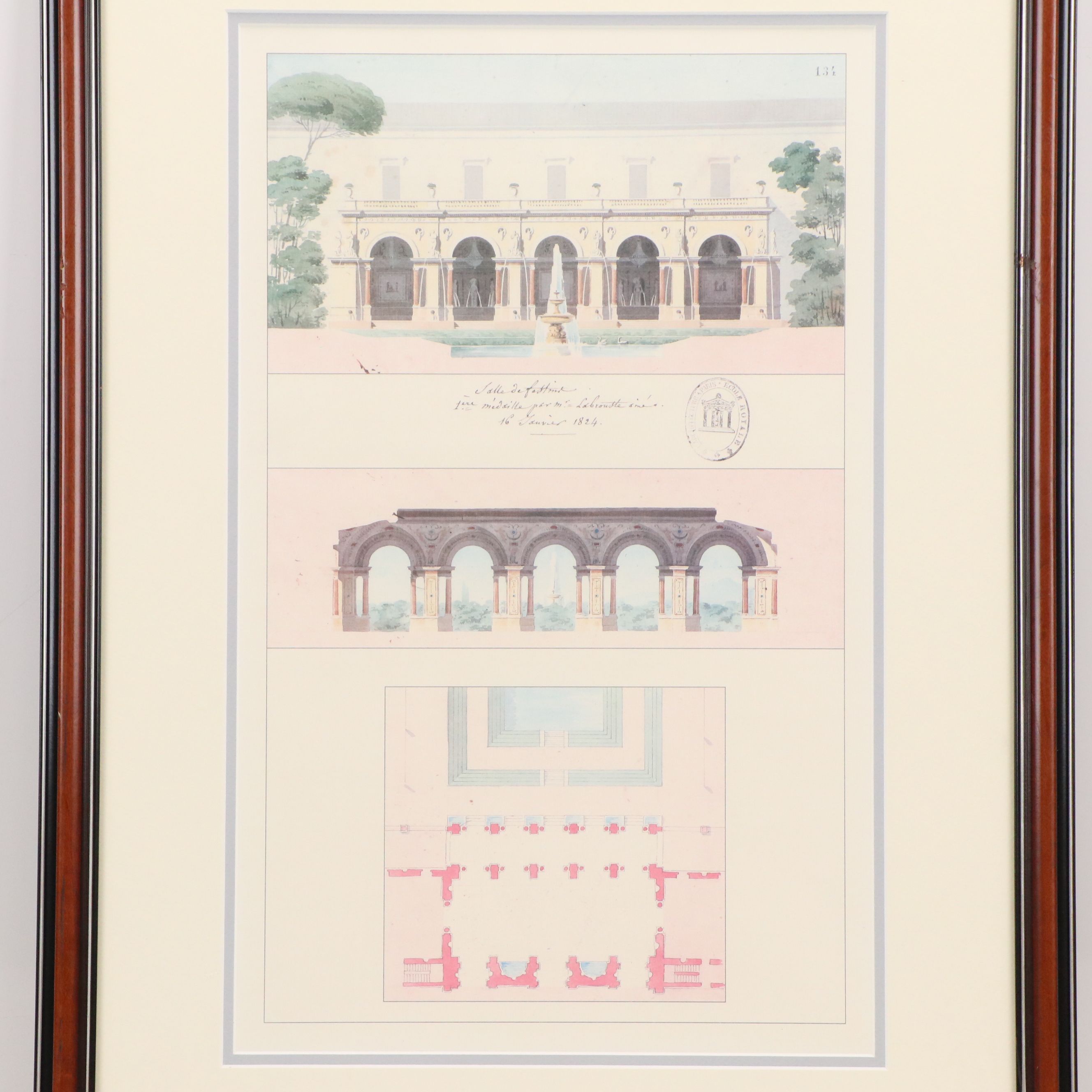 Four Offset Lithographs After French Architectural Drawings, 20th-21st C.