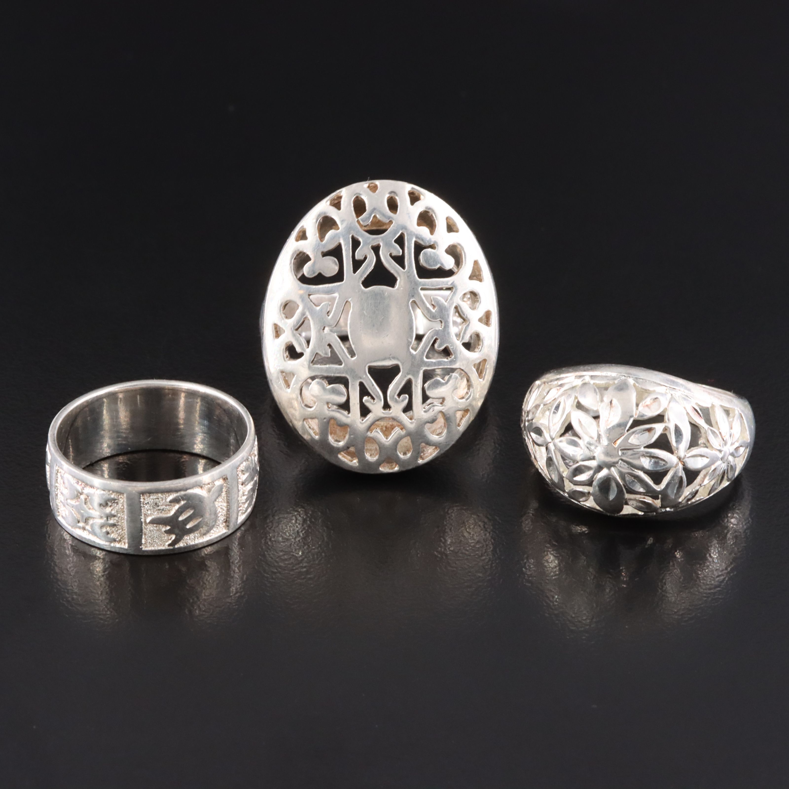 Sterling Floral, Openwork and Turtle Rings