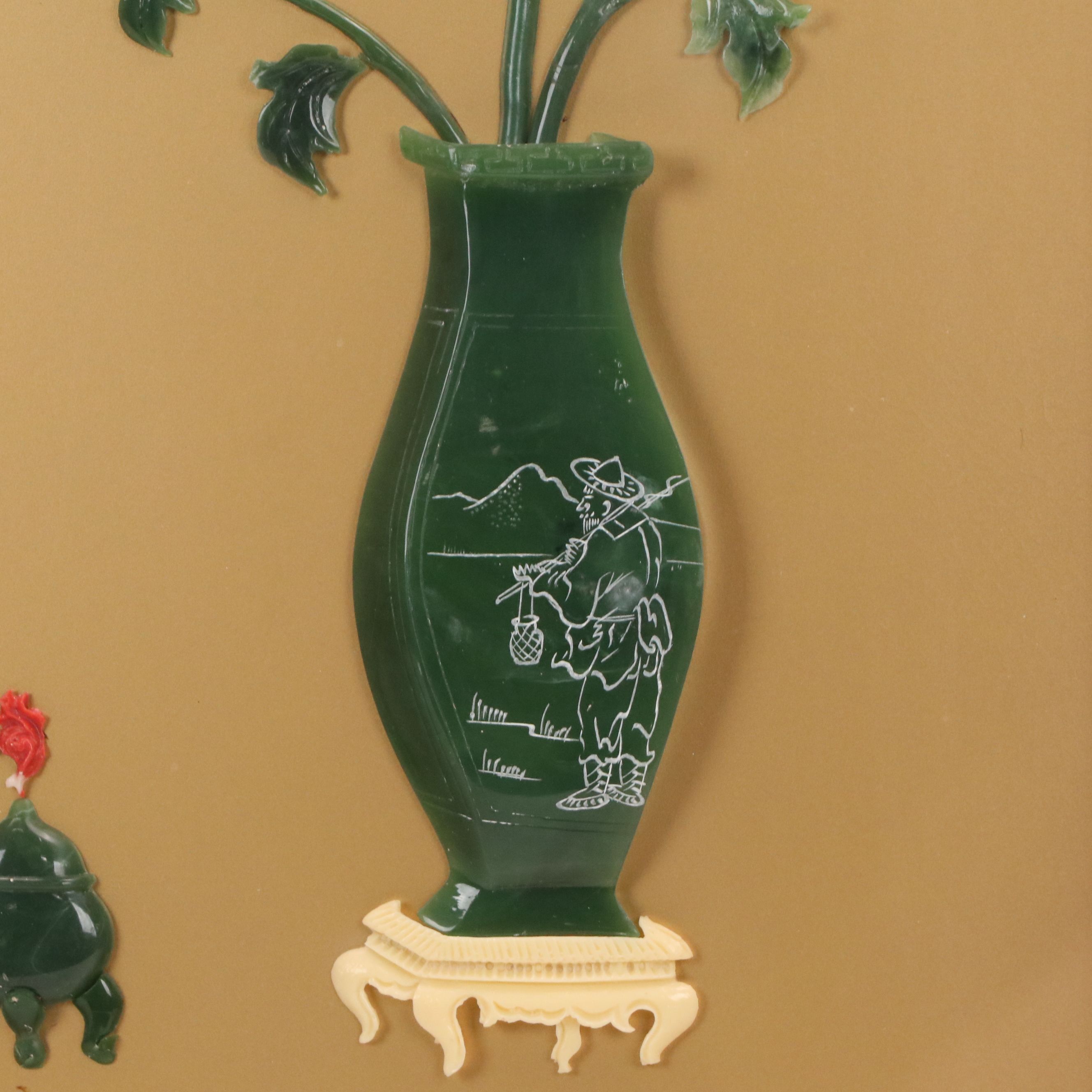 Chinese Painted Chrysanthemums in Vase Wall Panel, 20th Century