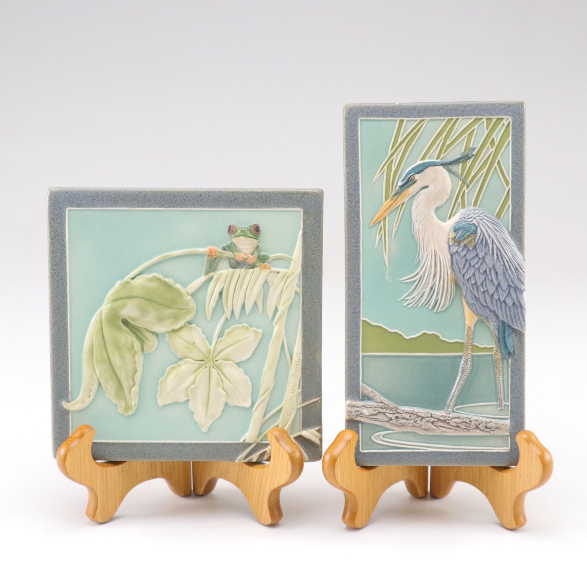 Medicine Bluff Studio Heron and Tree Frog Decorative Tiles by John Beasley