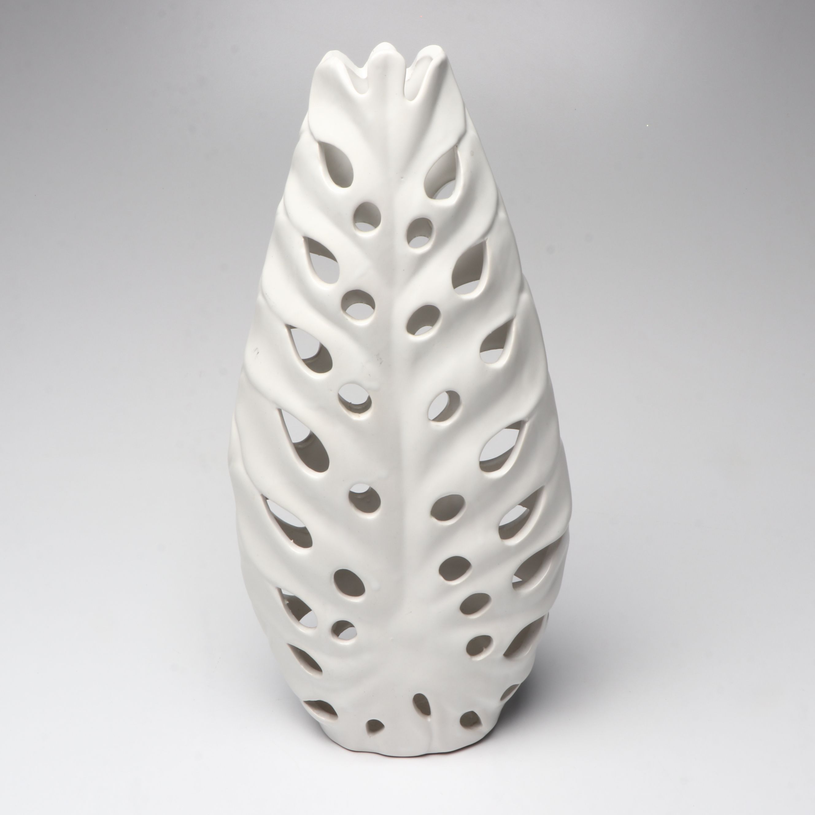 Organic Textured Ceramic and Wood Vases with Peacock Feathers