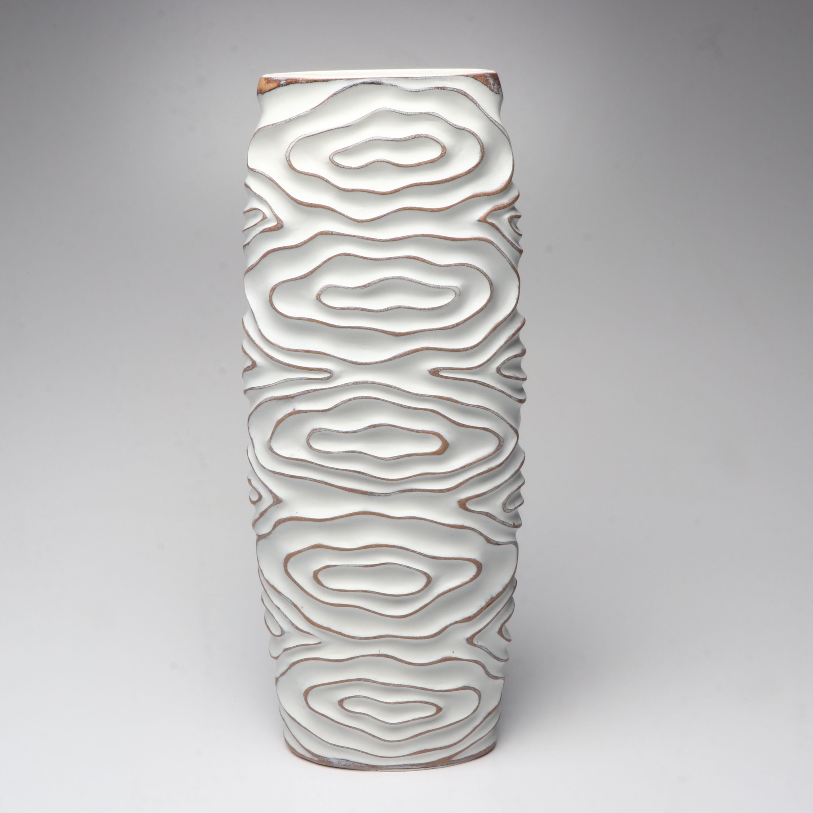 Organic Textured Ceramic and Wood Vases with Peacock Feathers