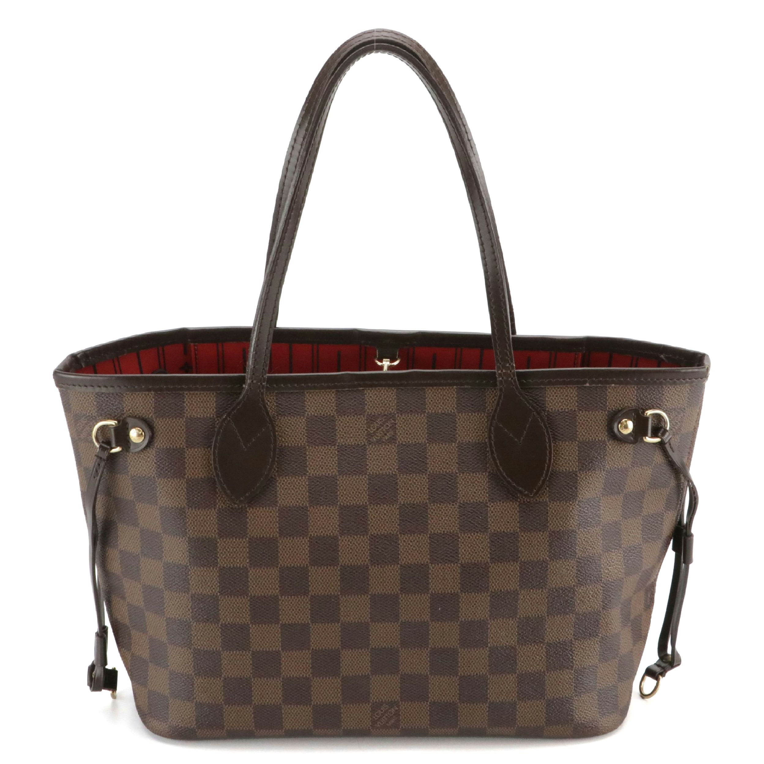 Louis Vuitton Neverfull PM Tote Bag in Damier Ebene Canvas and Brown Leather