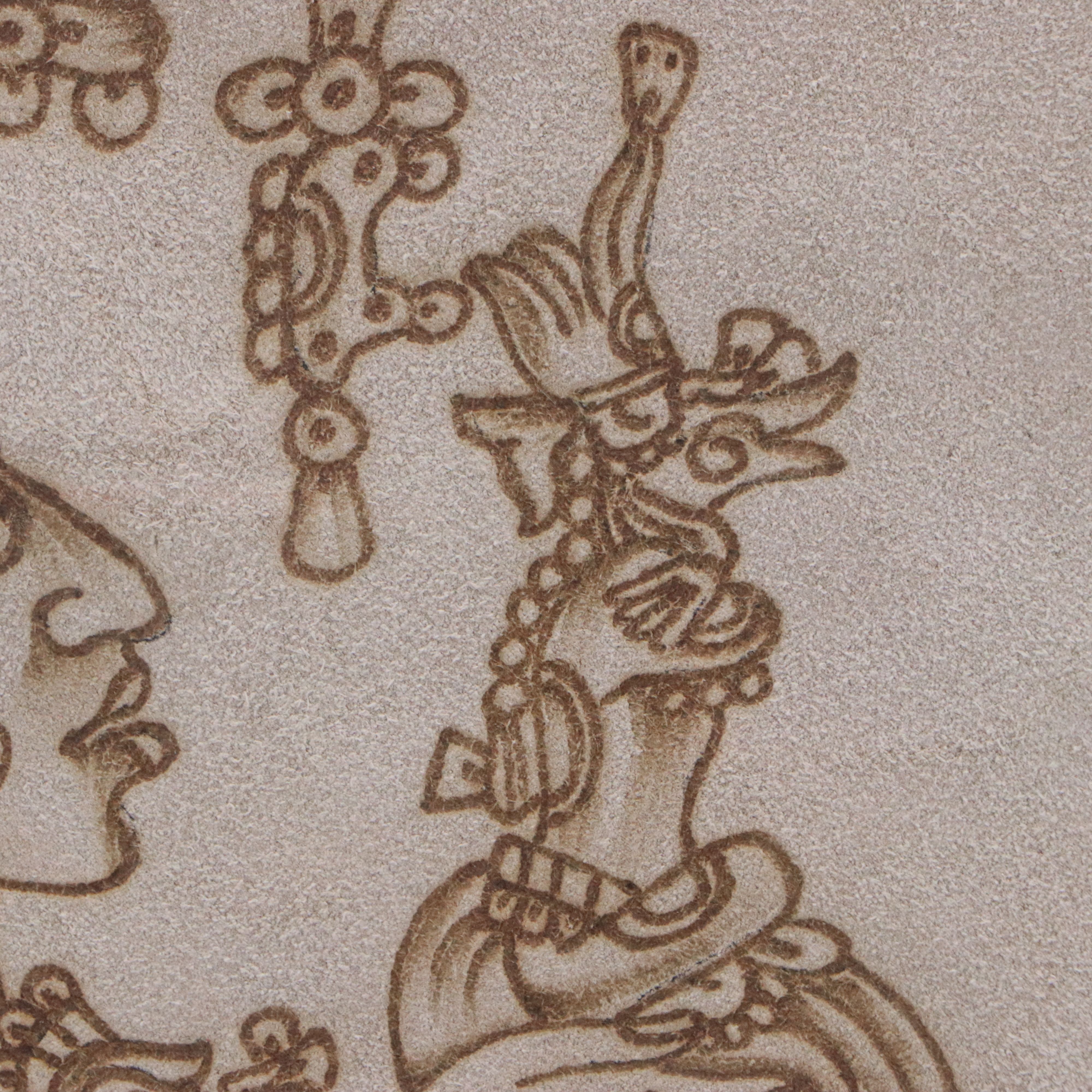 Mayan Style Pyrograph on Suede Leather of Chan-Bahlum II