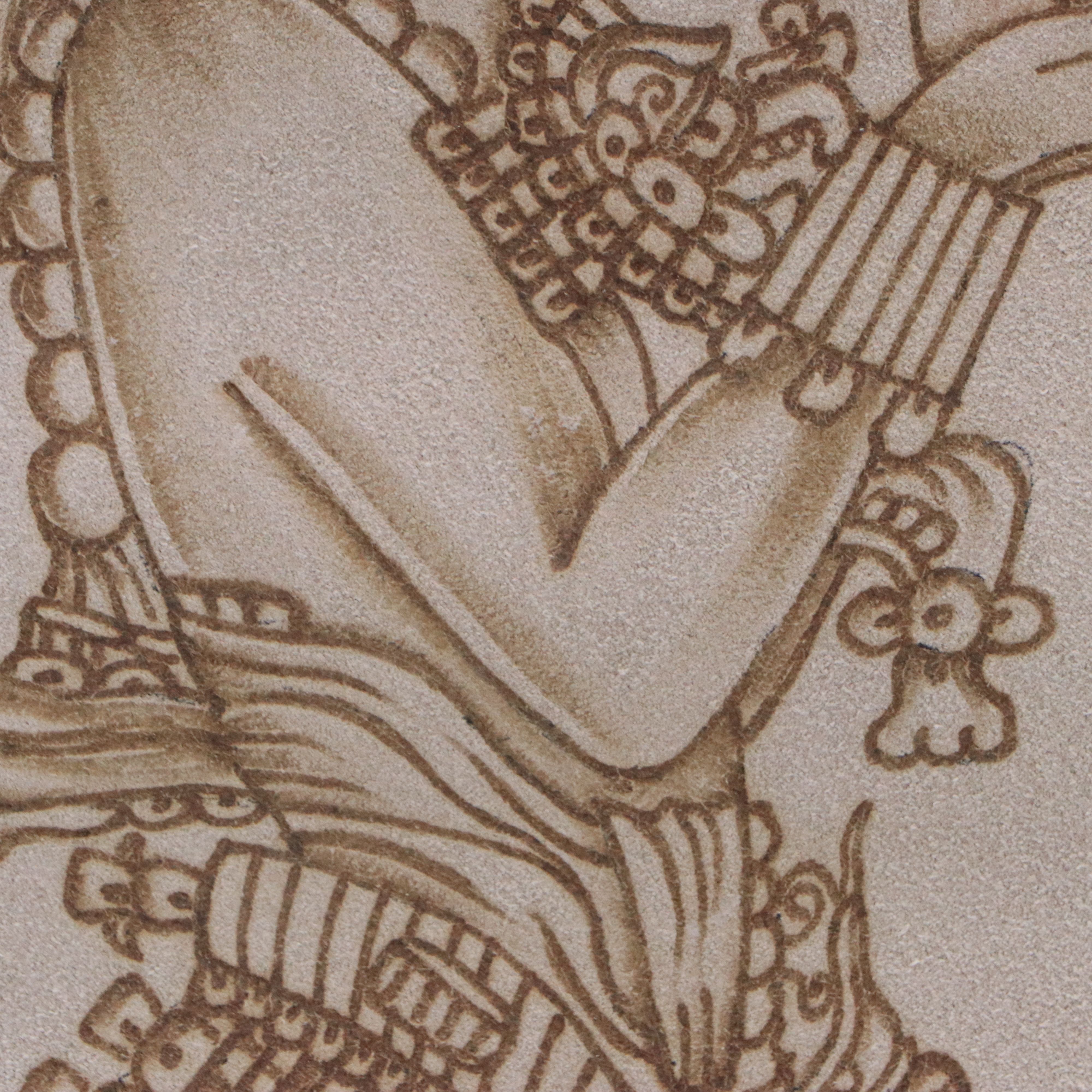 Mayan Style Pyrograph on Suede Leather of Chan-Bahlum II