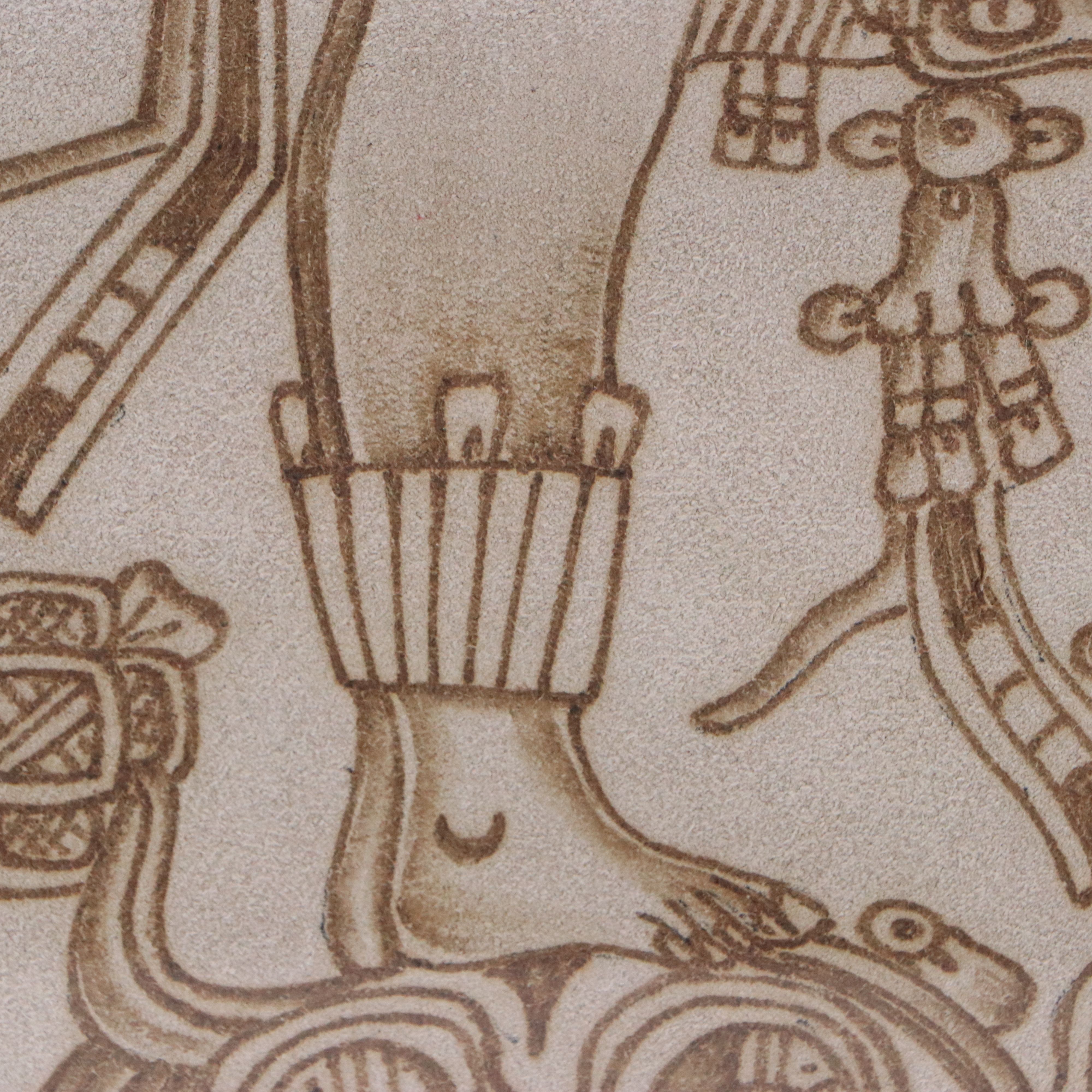 Mayan Style Pyrograph on Suede Leather of Chan-Bahlum II
