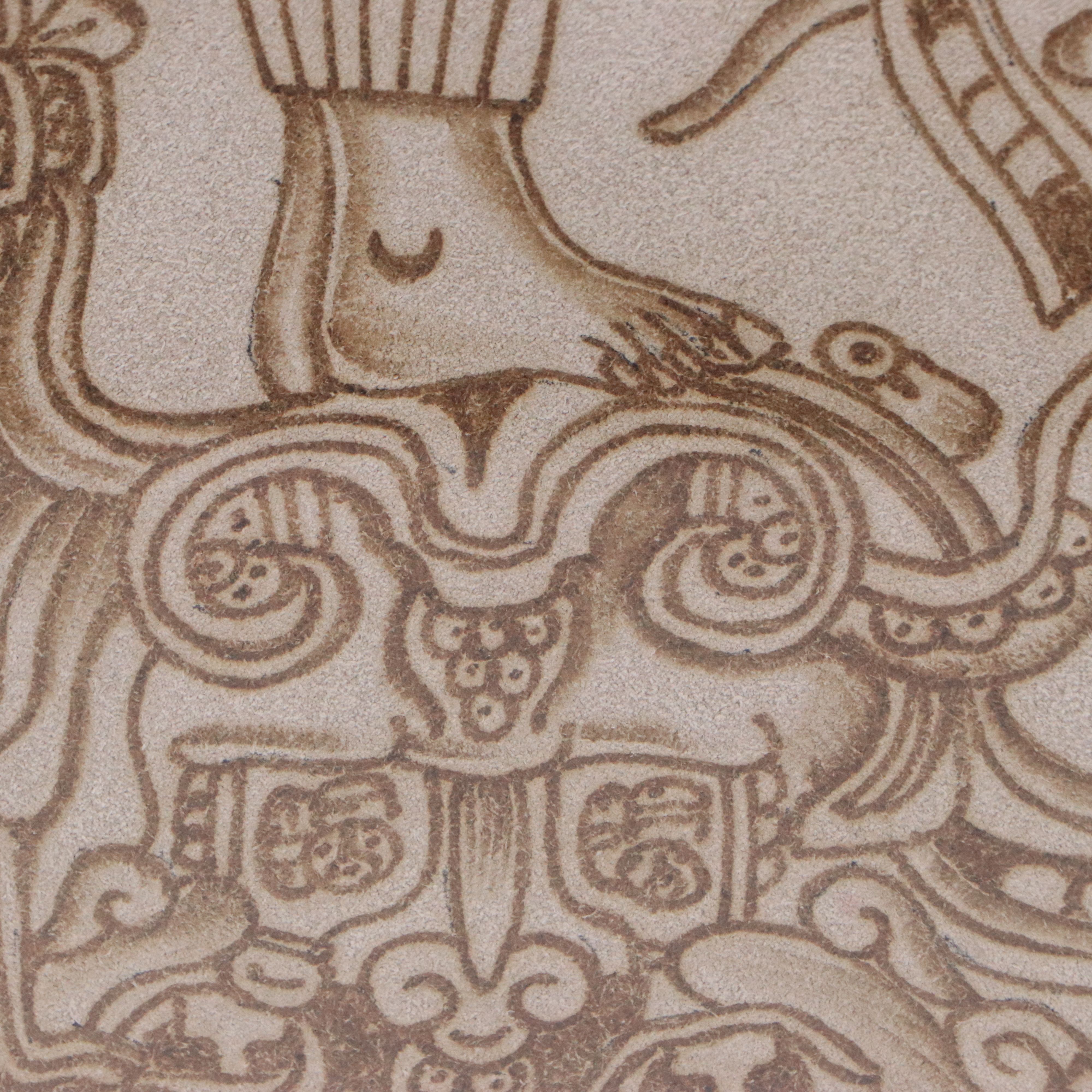 Mayan Style Pyrograph on Suede Leather of Chan-Bahlum II