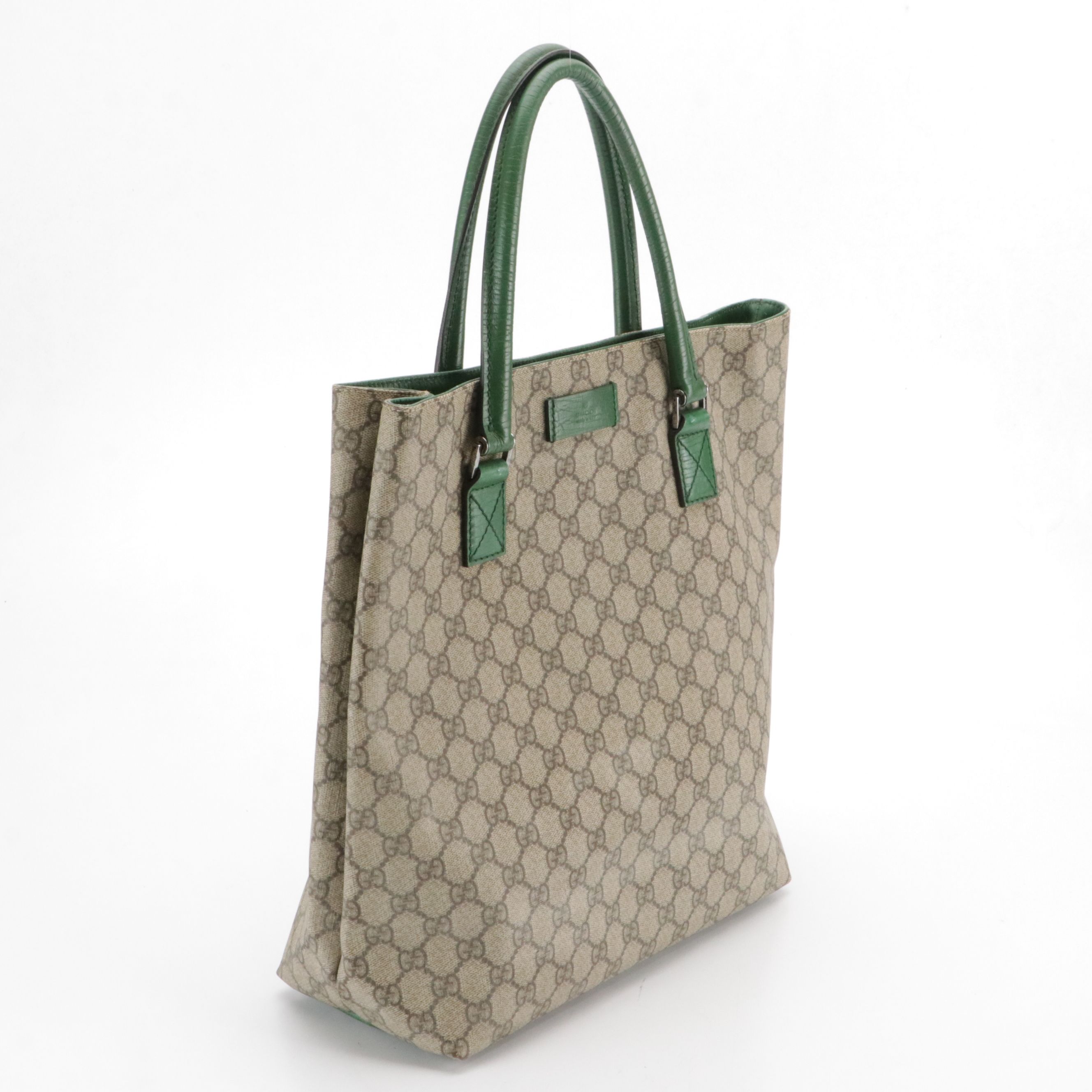Gucci Tote in GG Supreme Canvas and Green Leather Trim