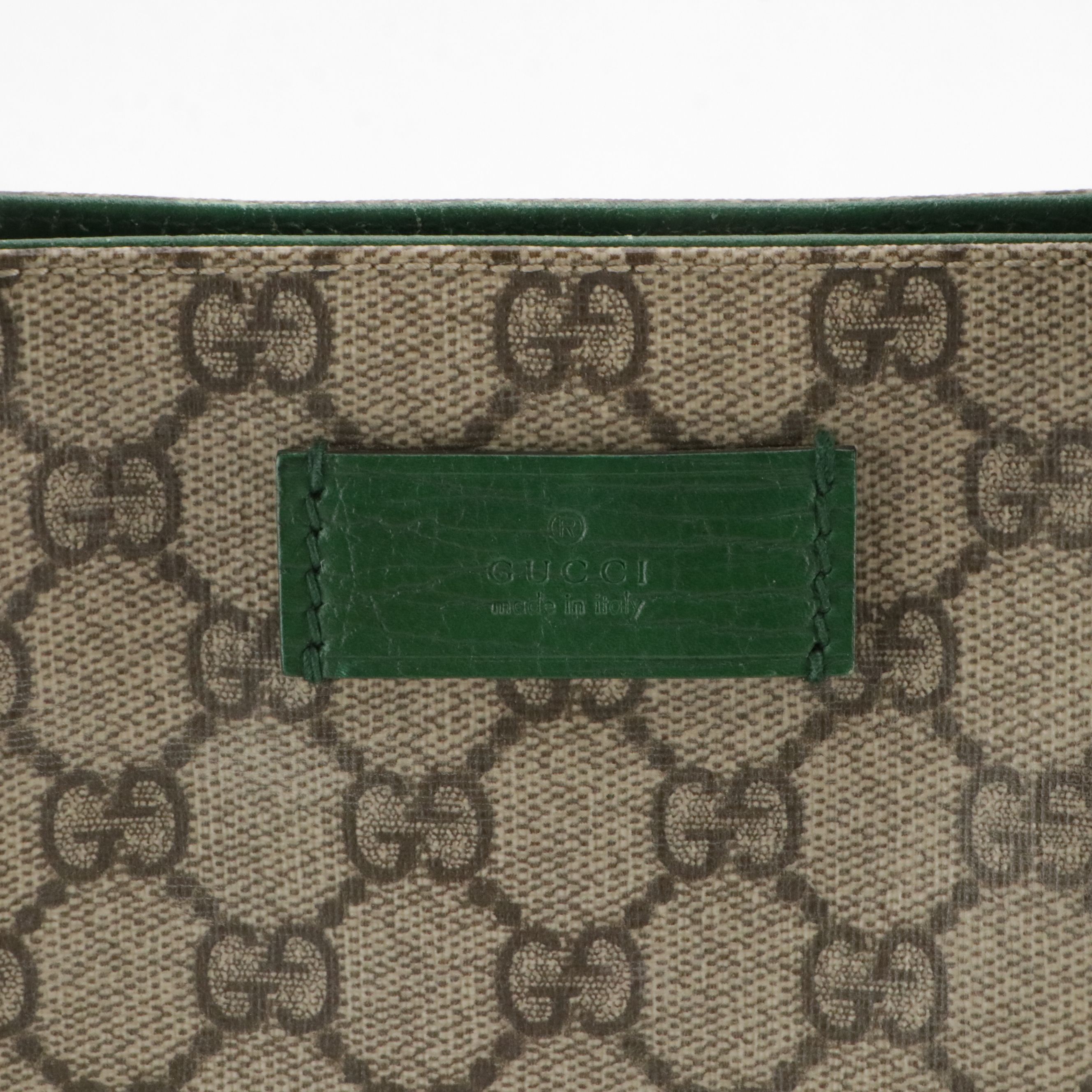 Gucci Tote in GG Supreme Canvas and Green Leather Trim