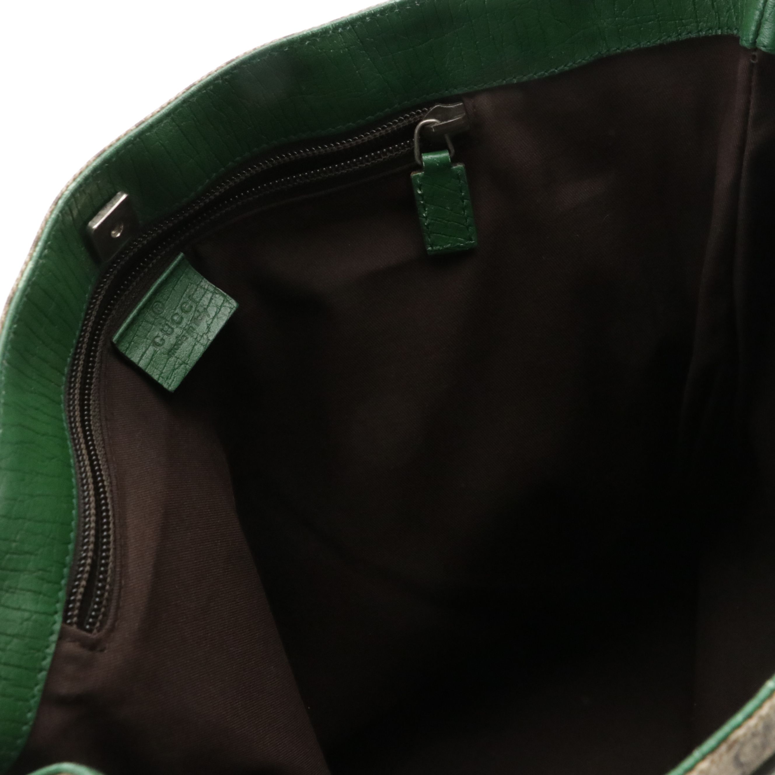 Gucci Tote in GG Supreme Canvas and Green Leather Trim