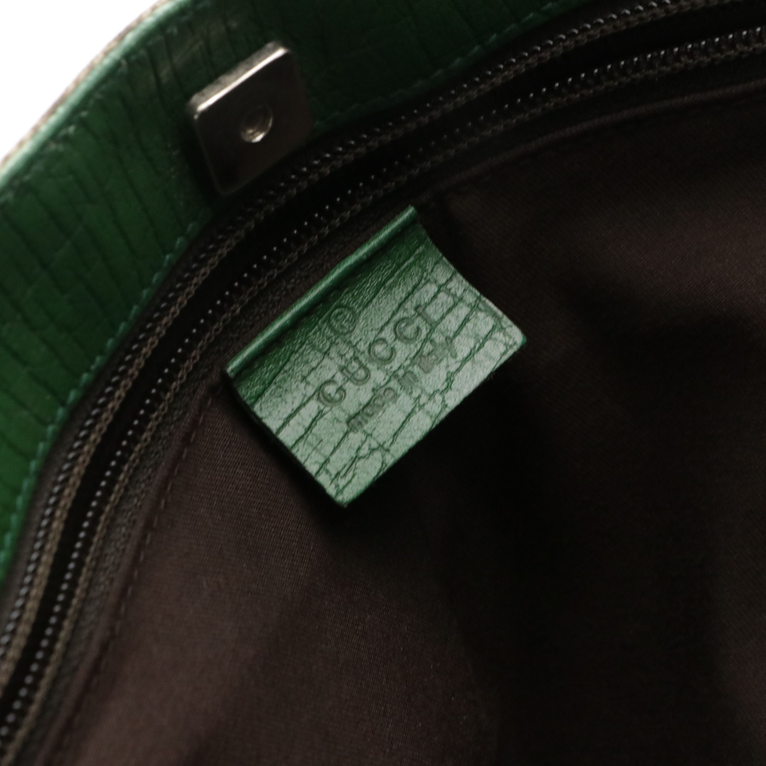 Gucci Tote in GG Supreme Canvas and Green Leather Trim